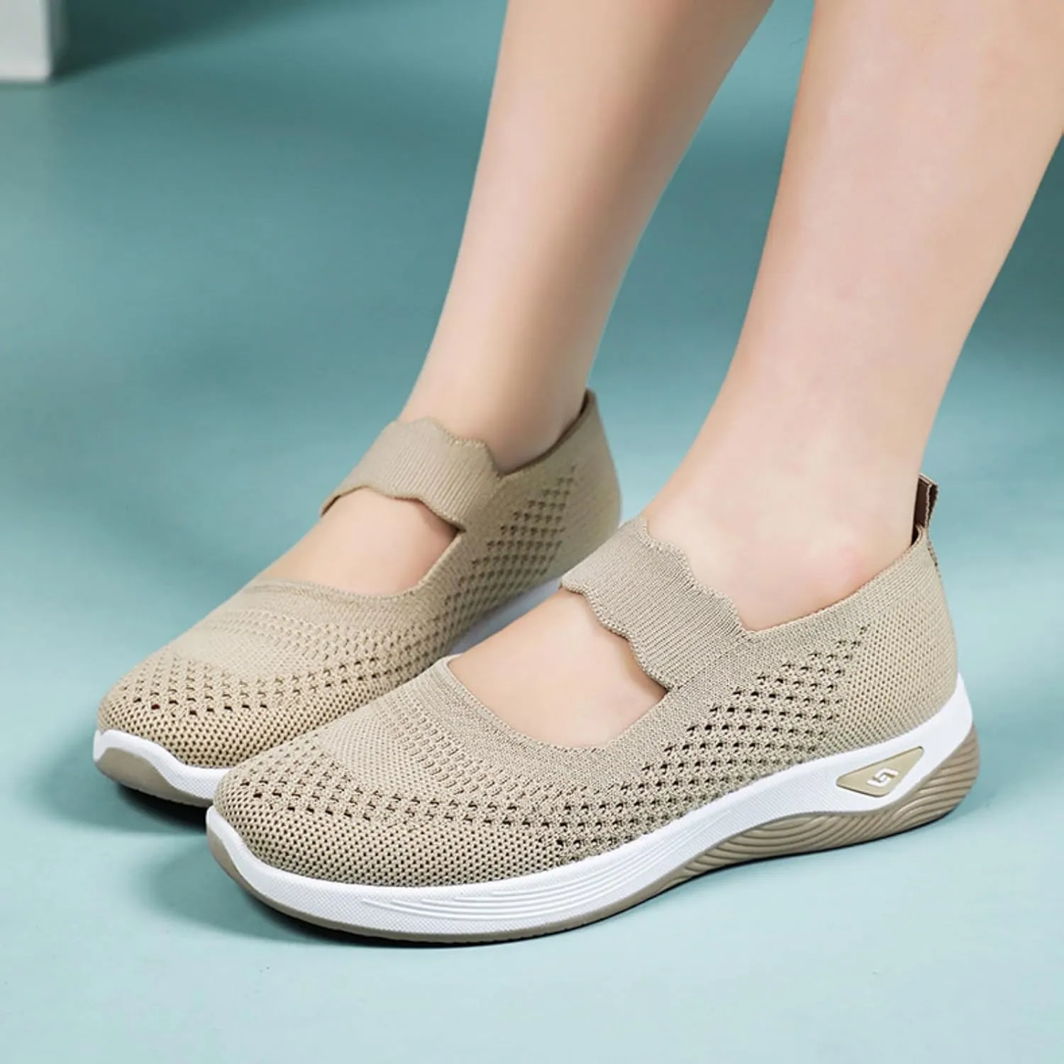 Kubbon Women Footwear Orthopedic Sneakers Woven Breathable Slip On Arch Support Walking Shoes Anti-Skid Sports Shoes Casual Running Diabetic Foam Sneakers
