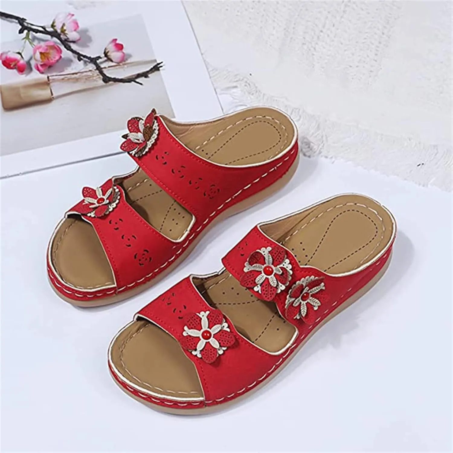 Ladmiple Fashion Sandals Women Dressy Summer Flat Orthotic Slides Comfort Walking Open Toe Arch Support Orthopedic Flip Flops