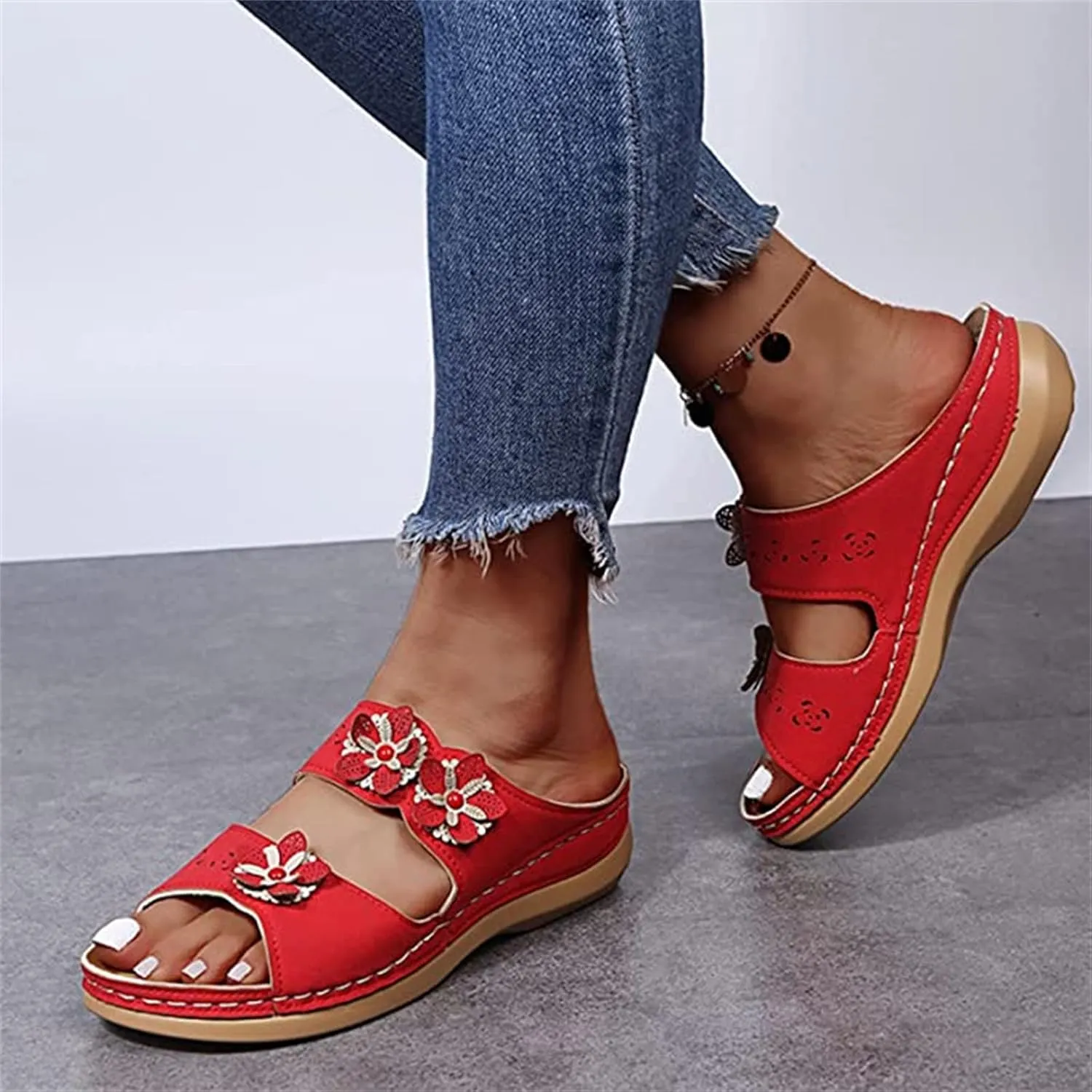 Ladmiple Fashion Sandals Women Dressy Summer Flat Orthotic Slides Comfort Walking Open Toe Arch Support Orthopedic Flip Flops