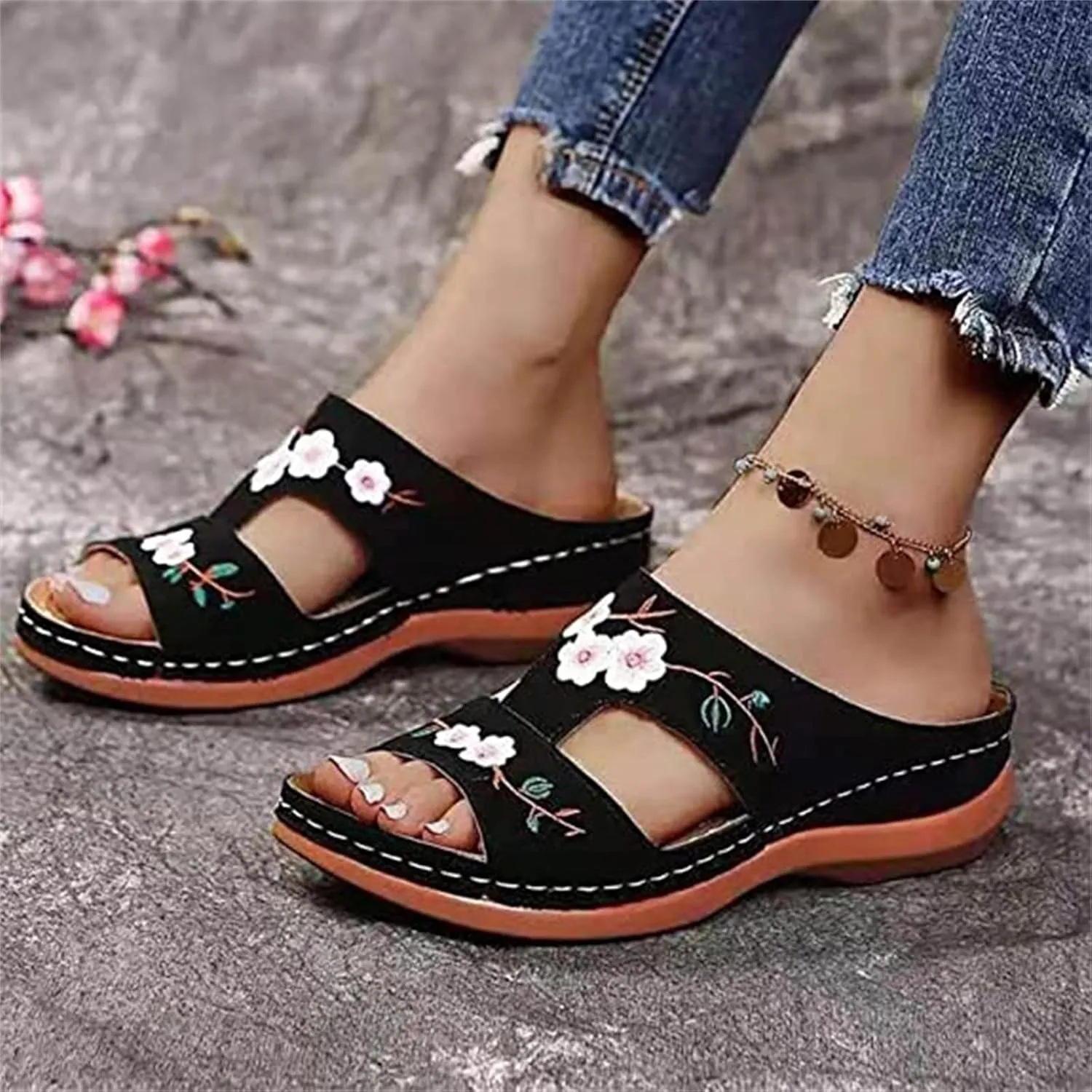 Ladmiple Orthopedic Sandals For Women Arch Support Dressy Summer Flip Flops Comfortable Walking Orthotic Sandals Beach Slides