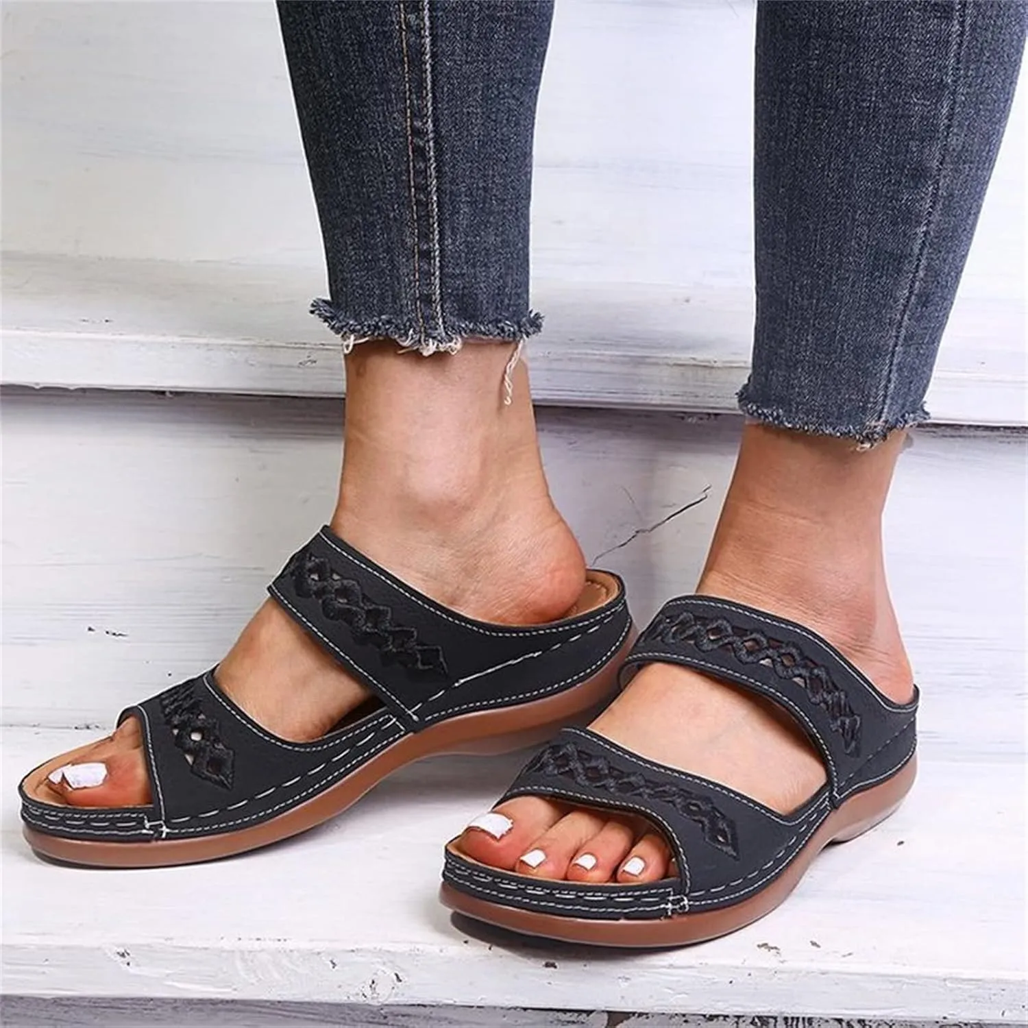 Ladmiple Orthopedic Sandals For Women Elegant Comfort Orthotic Walking Sandals Arch Support Slides Dressy Summer Flip Flops