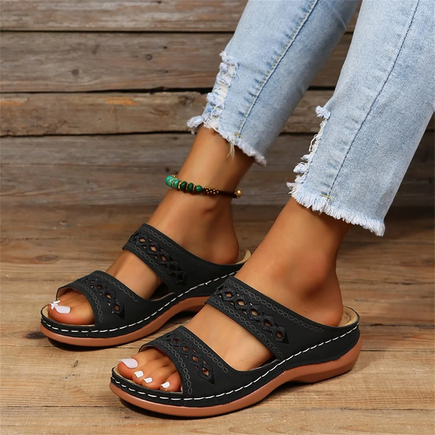 Ladmiple Orthopedic Sandals For Women Elegant Comfort Orthotic Walking Sandals Arch Support Slides Dressy Summer Flip Flops