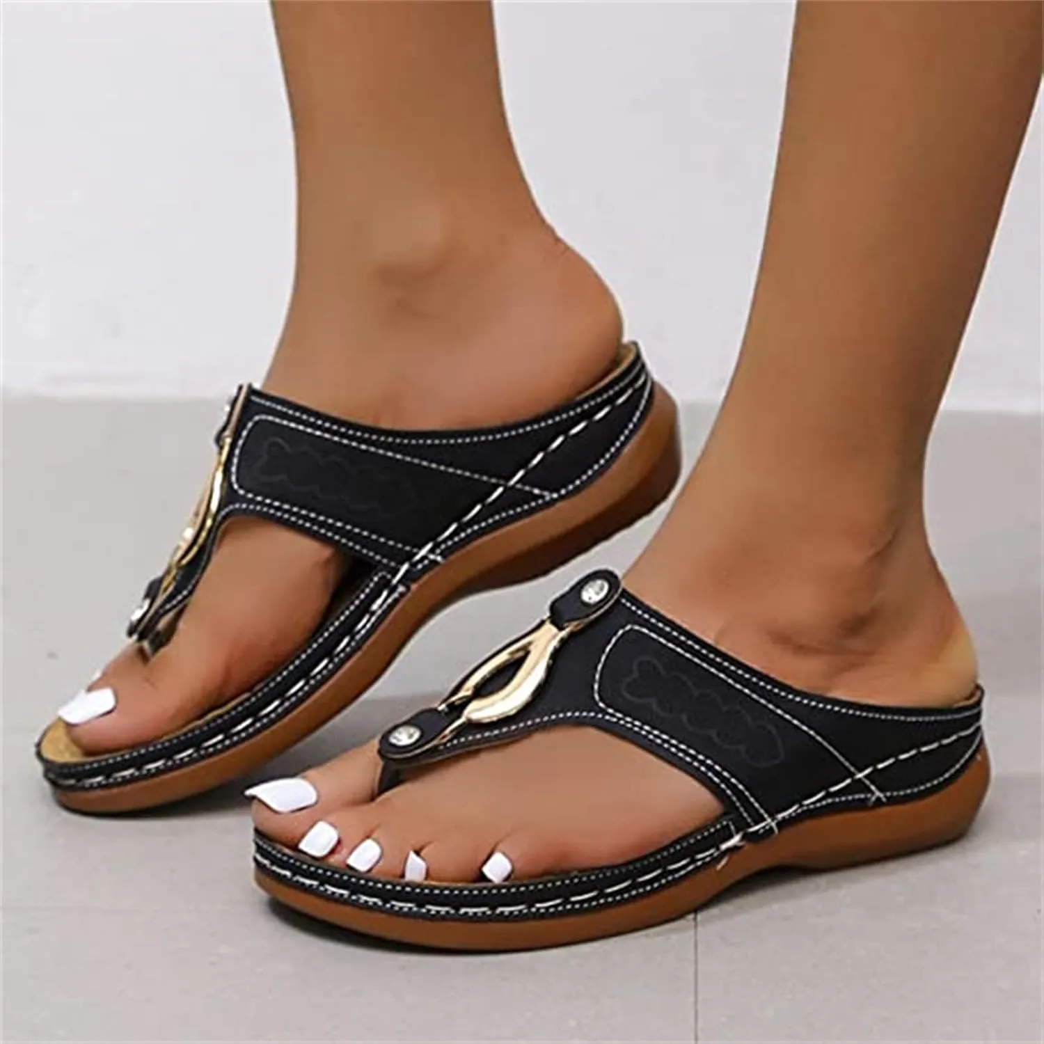 Ladmiple Orthotic Sandals For Women Dressy Summer Slides Comfortable Walking Orthopedic Flip Flops Shoes with Arch Support