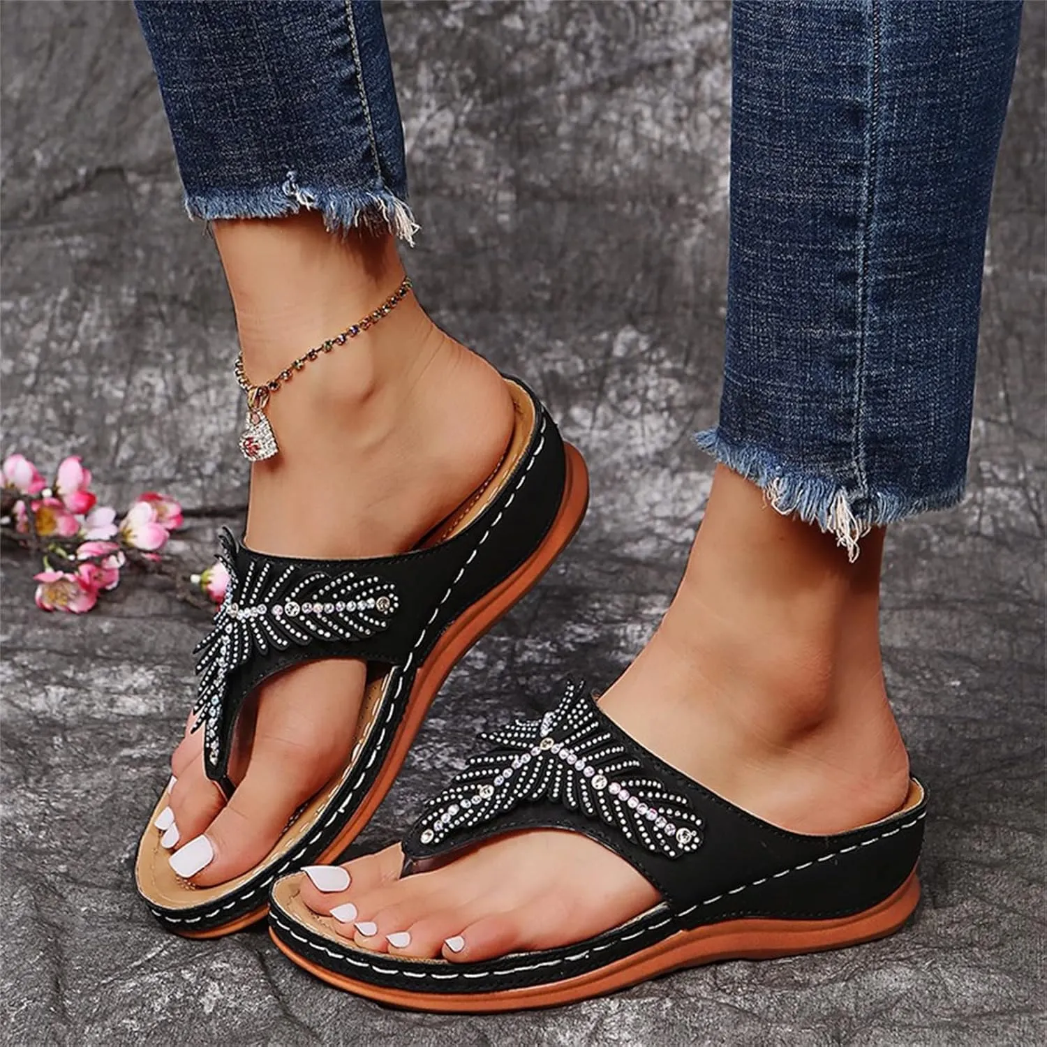 Ladmiple Sandals Women Dressy Summer Flat Comfortable Walking Orthopedic Sandals Casual Orthotic Flip Flops With Arch Support