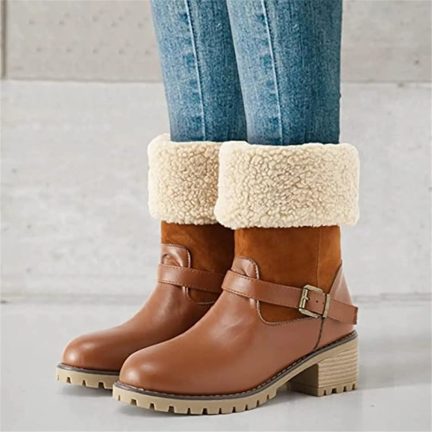 Ladmiple Snow Boots For Women 2023 Trendy Winter Boots Slip on Fur Lined Cold Weather Warm Ankle Booties Mid Calf Shoes