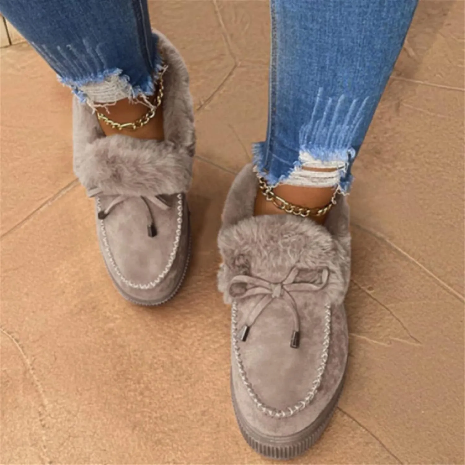 Ladmiple Winter Boots For Women 2024 Fashion Snow Warm Ankle Booties Comfortable Slip On Fur Lined Walking Winter Shoes