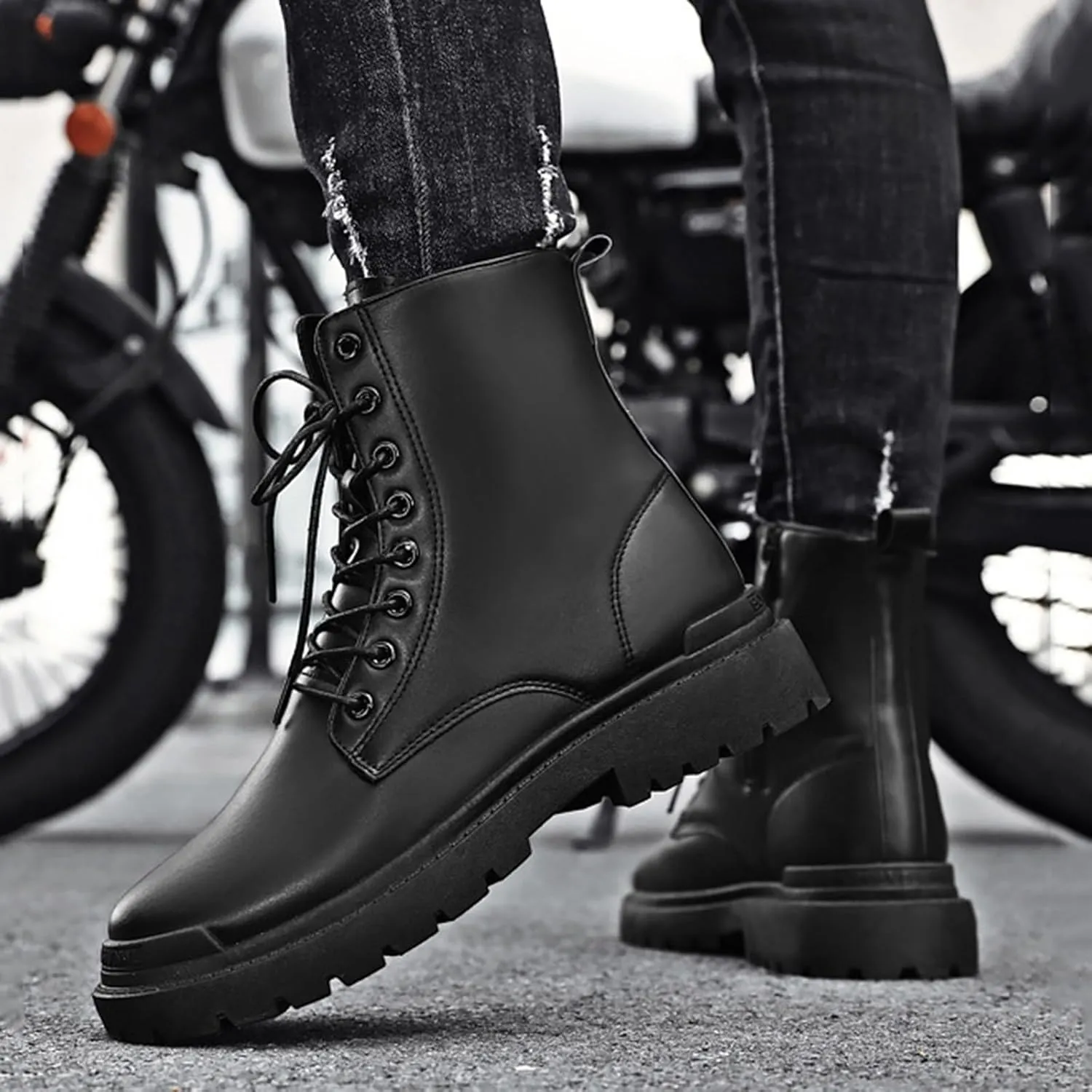Leather Ankle Boots for Men Fashion Solid Shoes Casual Lace Up Ankle Boots Water Proof Insulated Casual Dress Men