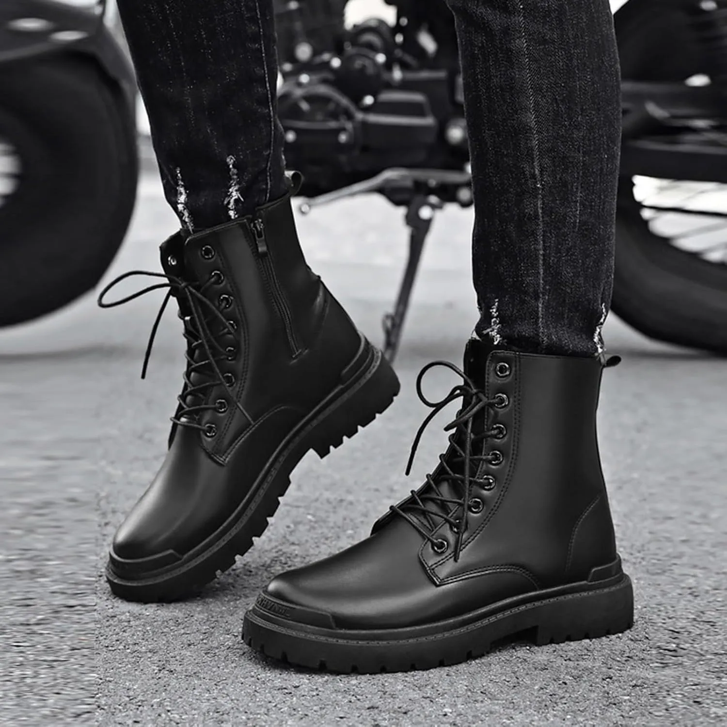 Leather Ankle Boots for Men Fashion Solid Shoes Casual Lace Up Ankle Boots Water Proof Insulated Casual Dress Men