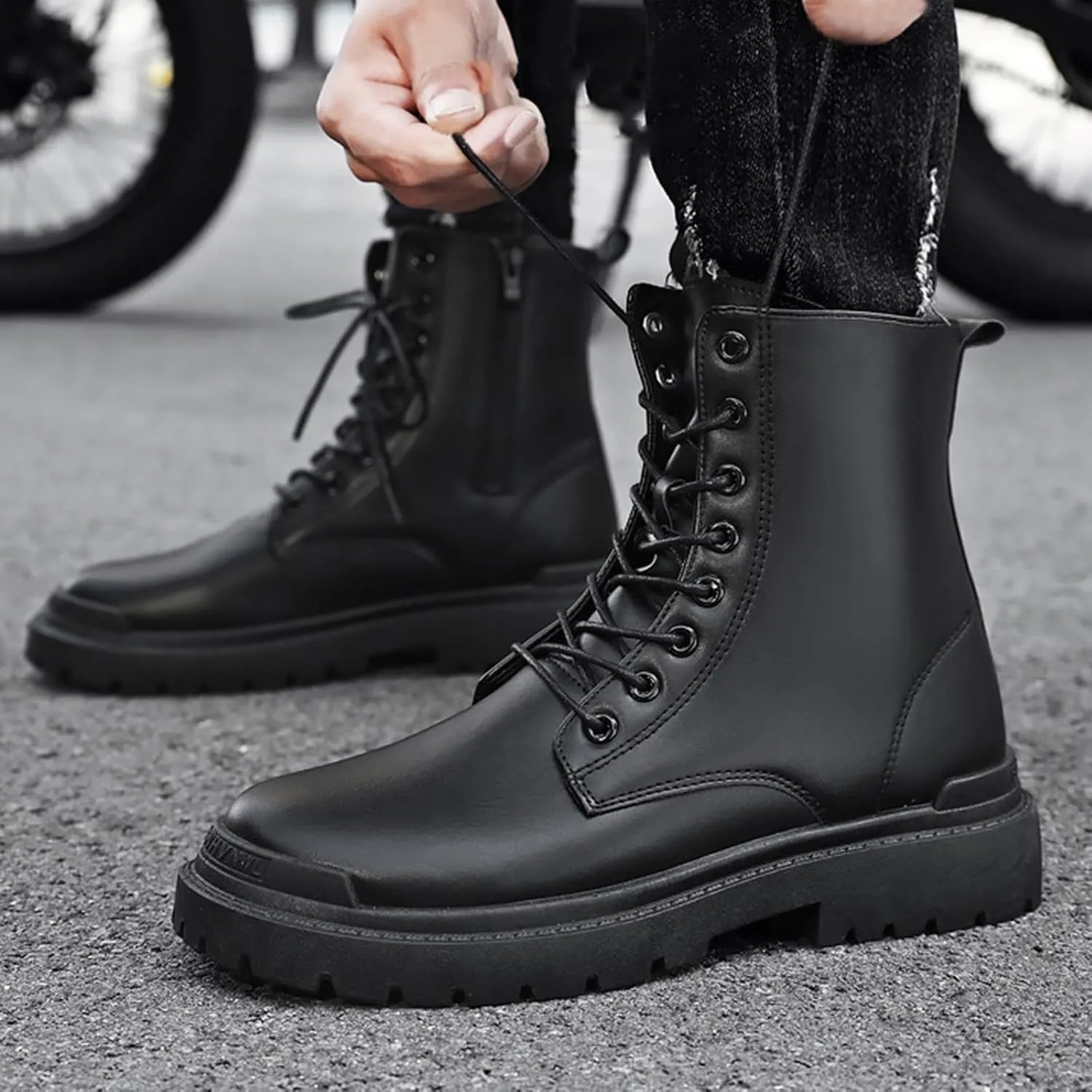 Leather Ankle Boots for Men Fashion Solid Shoes Casual Lace Up Ankle Boots Water Proof Insulated Casual Dress Men