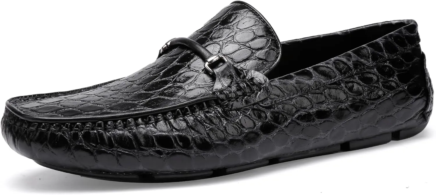 Leather Men's Dress Penny Loafer Casual Alligator Printed Driving Moccasins Slip-on Shoes for Men