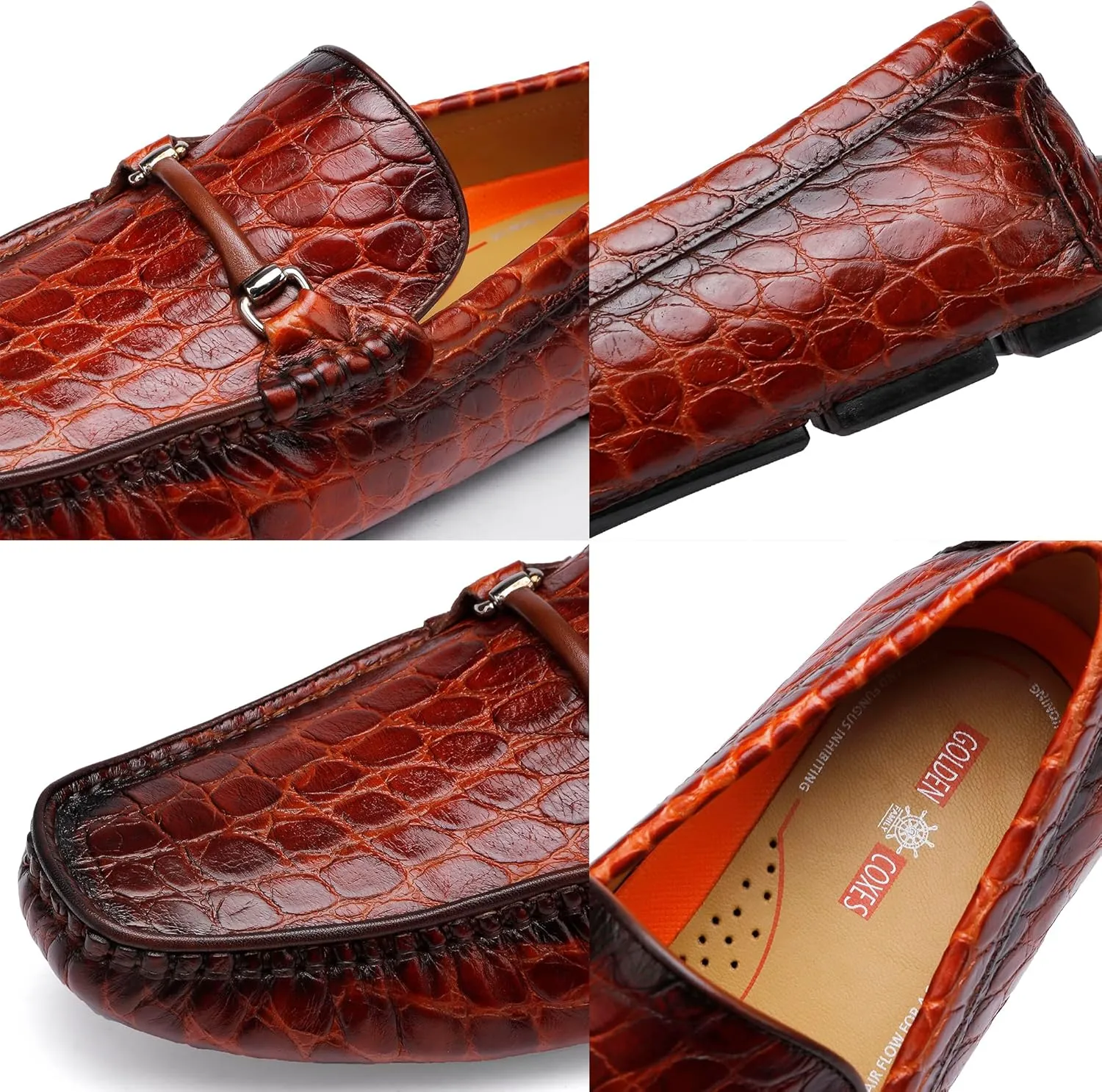 Leather Men's Dress Penny Loafer Casual Alligator Printed Driving Moccasins Slip-on Shoes for Men