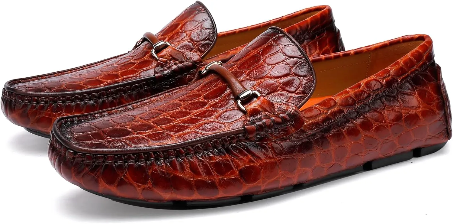 Leather Men's Dress Penny Loafer Casual Alligator Printed Driving Moccasins Slip-on Shoes for Men