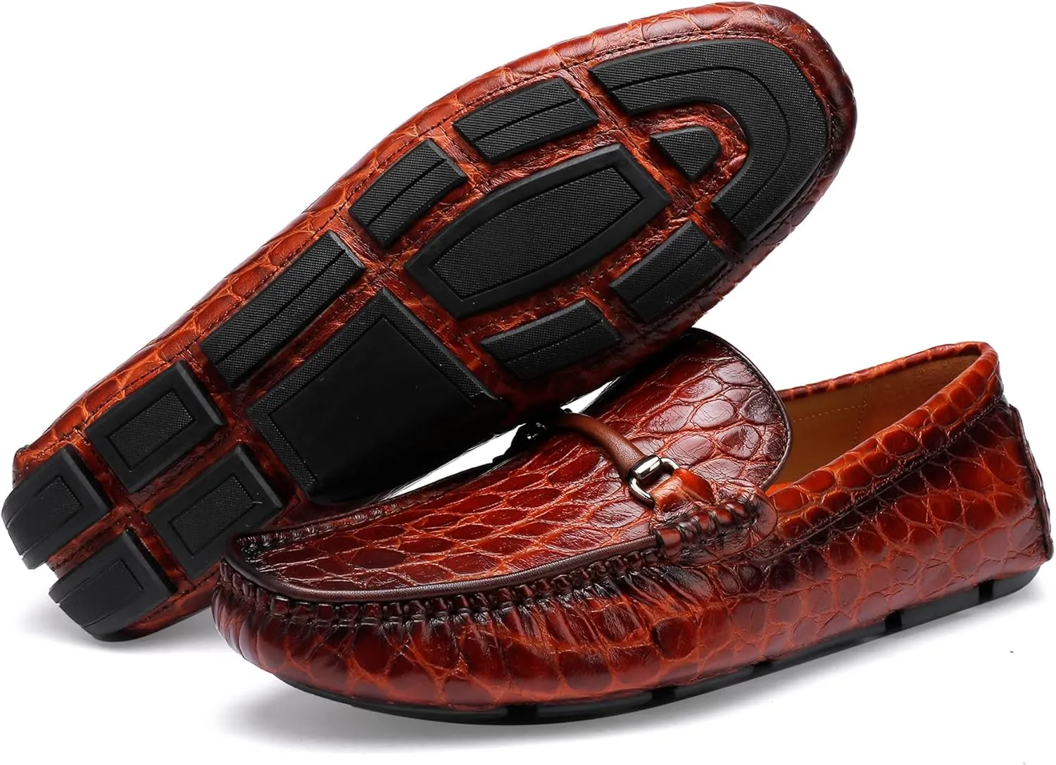 Leather Men's Dress Penny Loafer Casual Alligator Printed Driving Moccasins Slip-on Shoes for Men