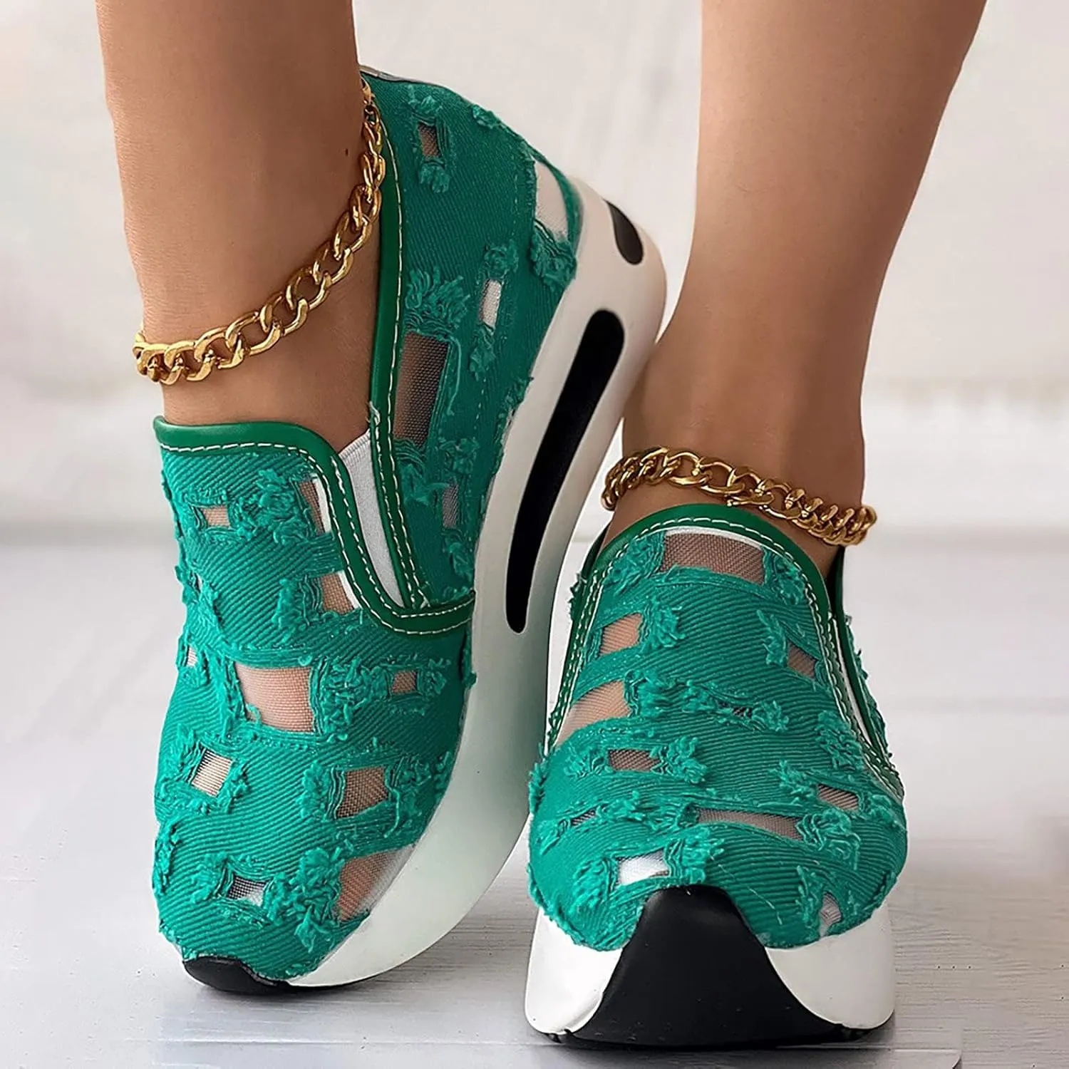 Loafers for Women Comfort Dressy Embroidery Floral Mesh Air Comfort Chunky Sole Hidden High Heels Breathable Walking Work Shoes with Arch Support 2025
