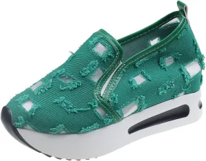 Loafers for Women Comfort Dressy Embroidery Floral Mesh Air Comfort Chunky Sole Hidden High Heels Breathable Walking Work Shoes with Arch Support 2025