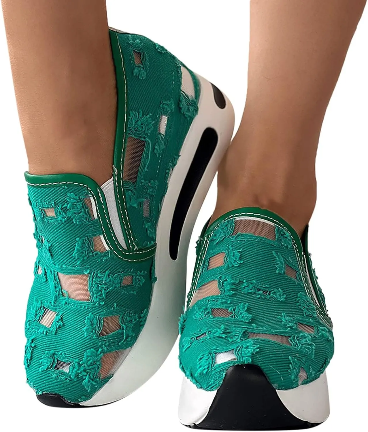 Loafers for Women Comfort Dressy Embroidery Floral Mesh Air Comfort Chunky Sole Hidden High Heels Breathable Walking Work Shoes with Arch Support 2025
