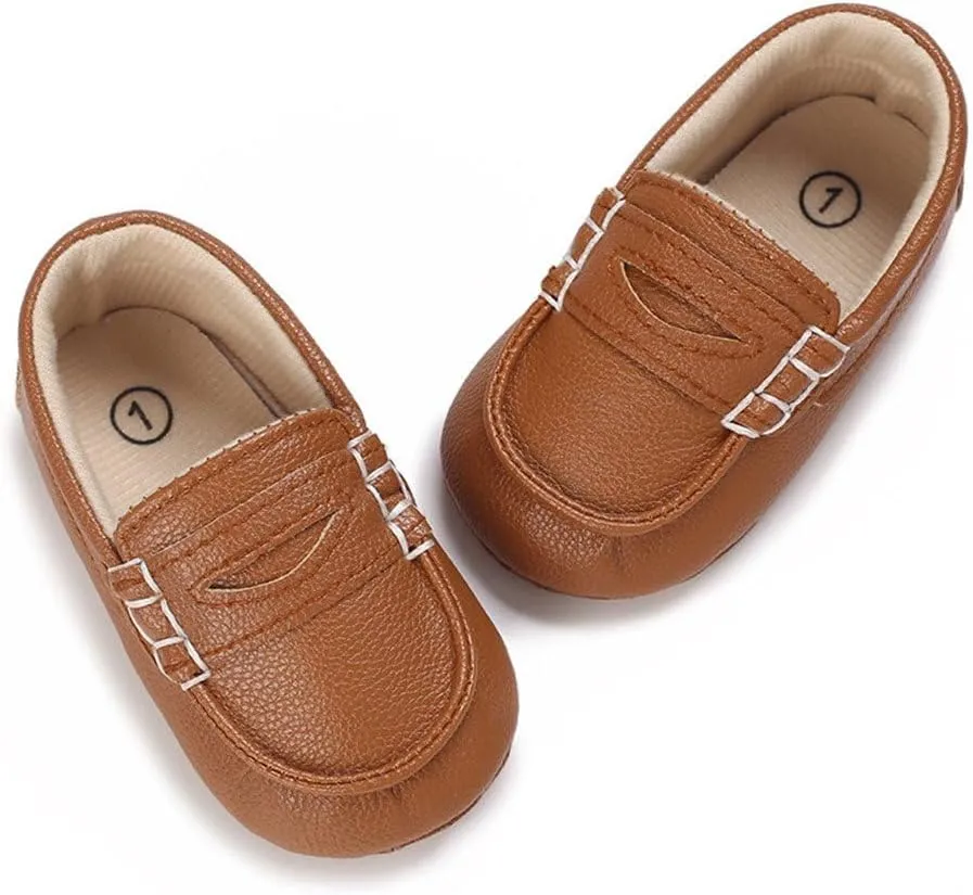 LONSOEN Baby Toddler Boys Girls Loafers Newborn Leather Moccasins Infant First Walking Dress Shoes