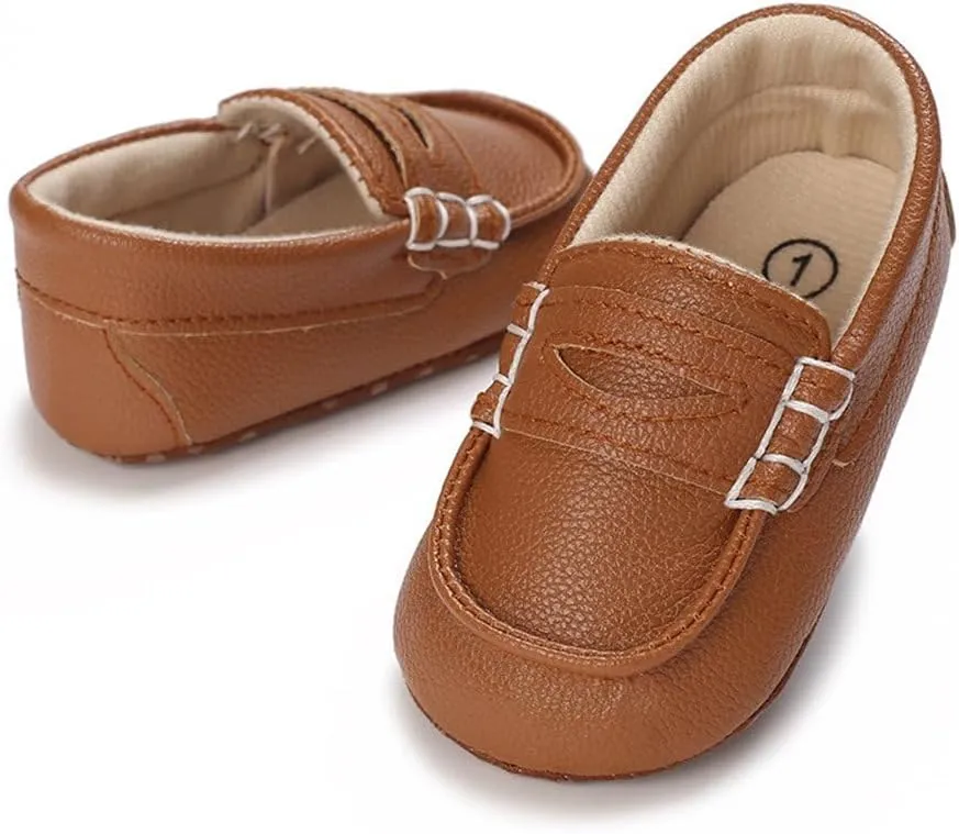 LONSOEN Baby Toddler Boys Girls Loafers Newborn Leather Moccasins Infant First Walking Dress Shoes