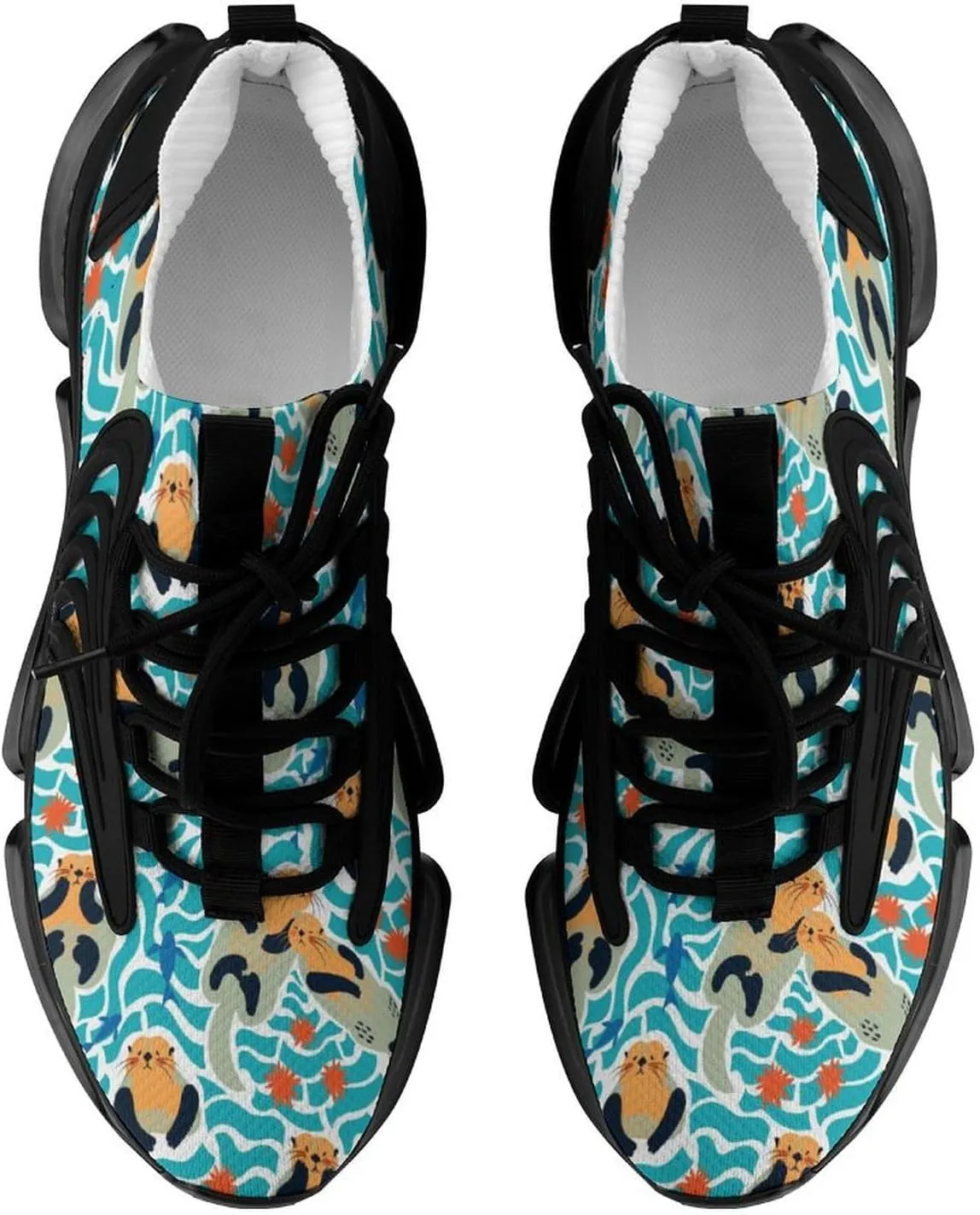 Lovely Sea Otters Walking Shoes for Men Lightweight Tennis Fashion Elastic Sports Shoes Cushion Basketball Shoes