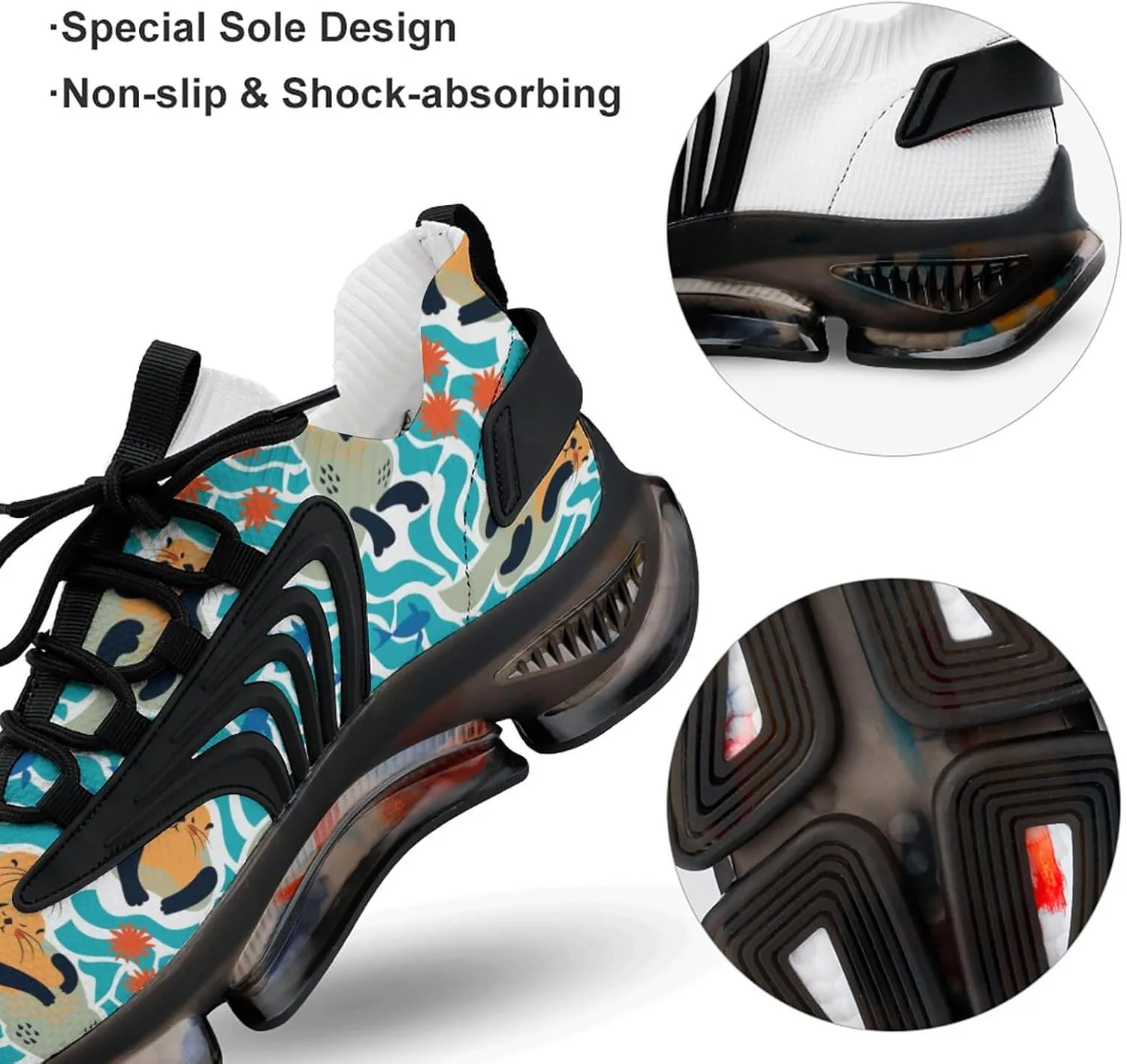 Lovely Sea Otters Walking Shoes for Men Lightweight Tennis Fashion Elastic Sports Shoes Cushion Basketball Shoes