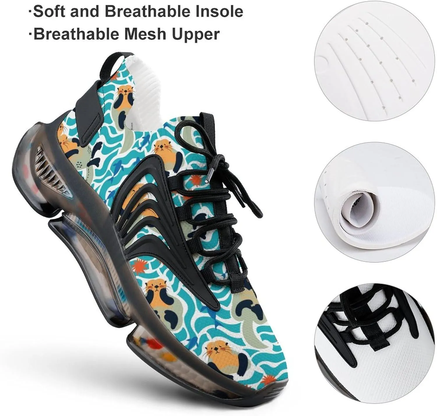 Lovely Sea Otters Walking Shoes for Men Lightweight Tennis Fashion Elastic Sports Shoes Cushion Basketball Shoes