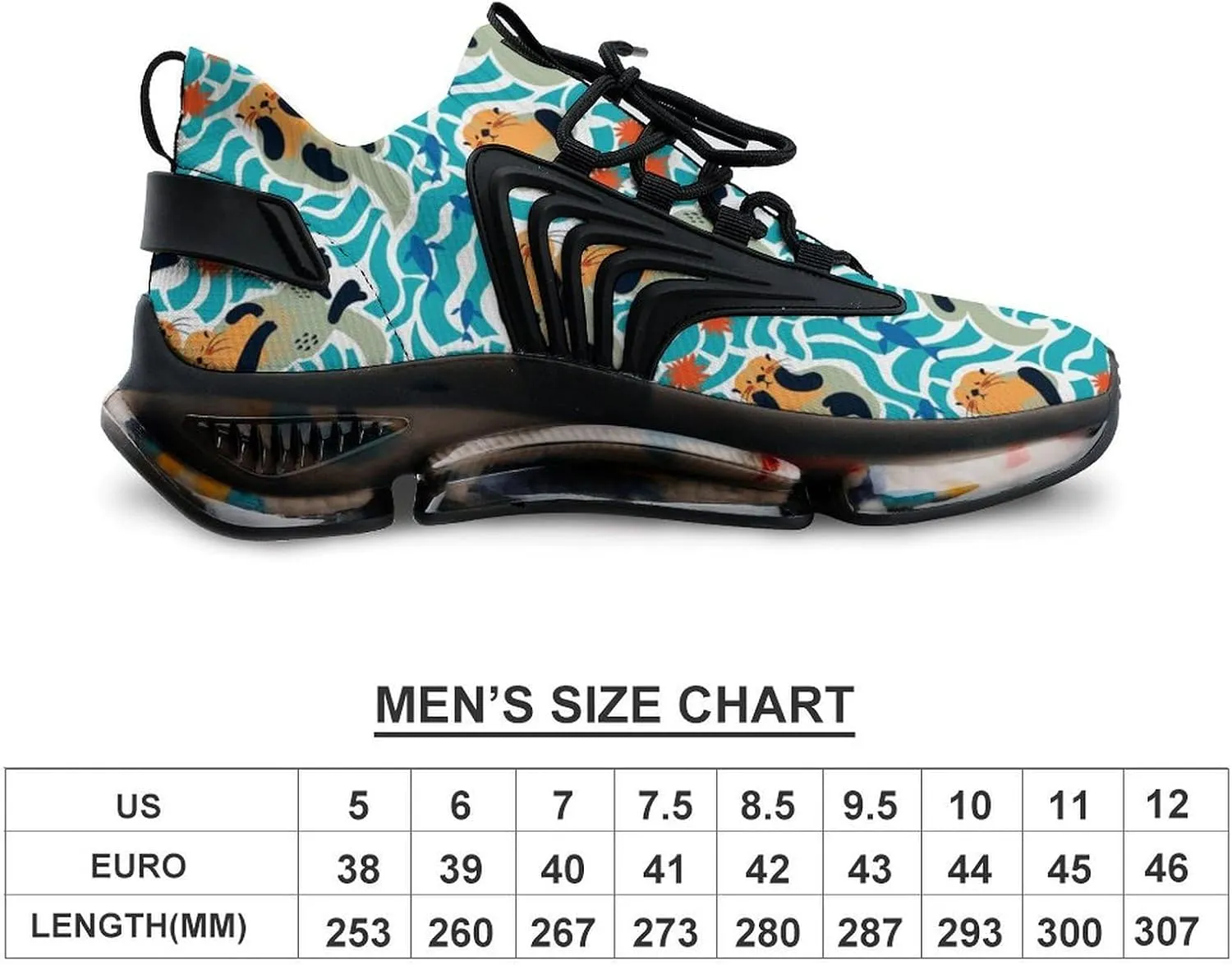 Lovely Sea Otters Walking Shoes for Men Lightweight Tennis Fashion Elastic Sports Shoes Cushion Basketball Shoes