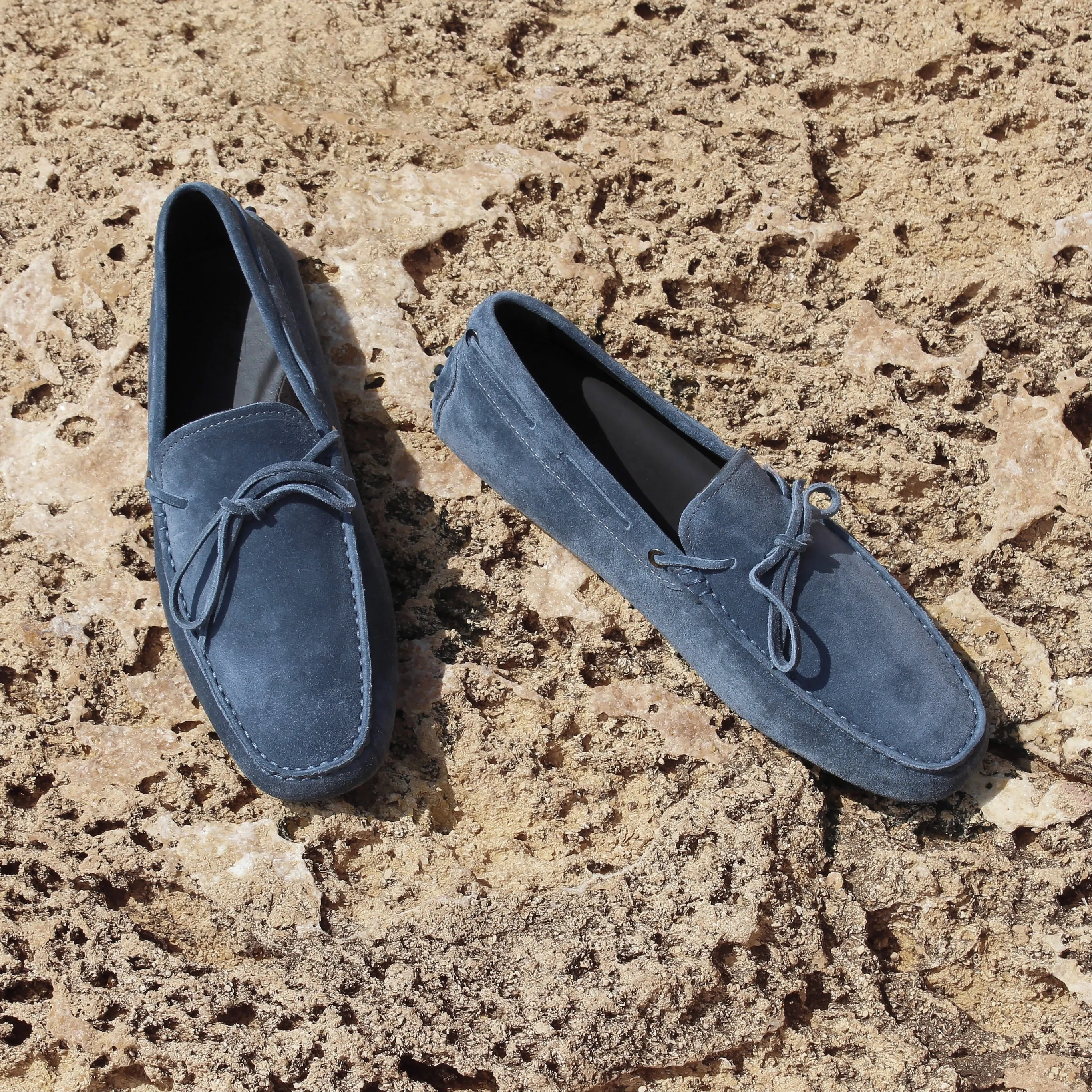 Luxury Edition - Artisian Made Steel Blue Italian Suede Ophelia Driving Loafers - AW24