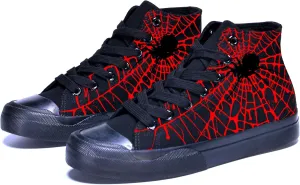 Men Canvas High Top Spider Web Sneakers Black Classic Lace up Shoes for Women Street Casual Tennis Shoes