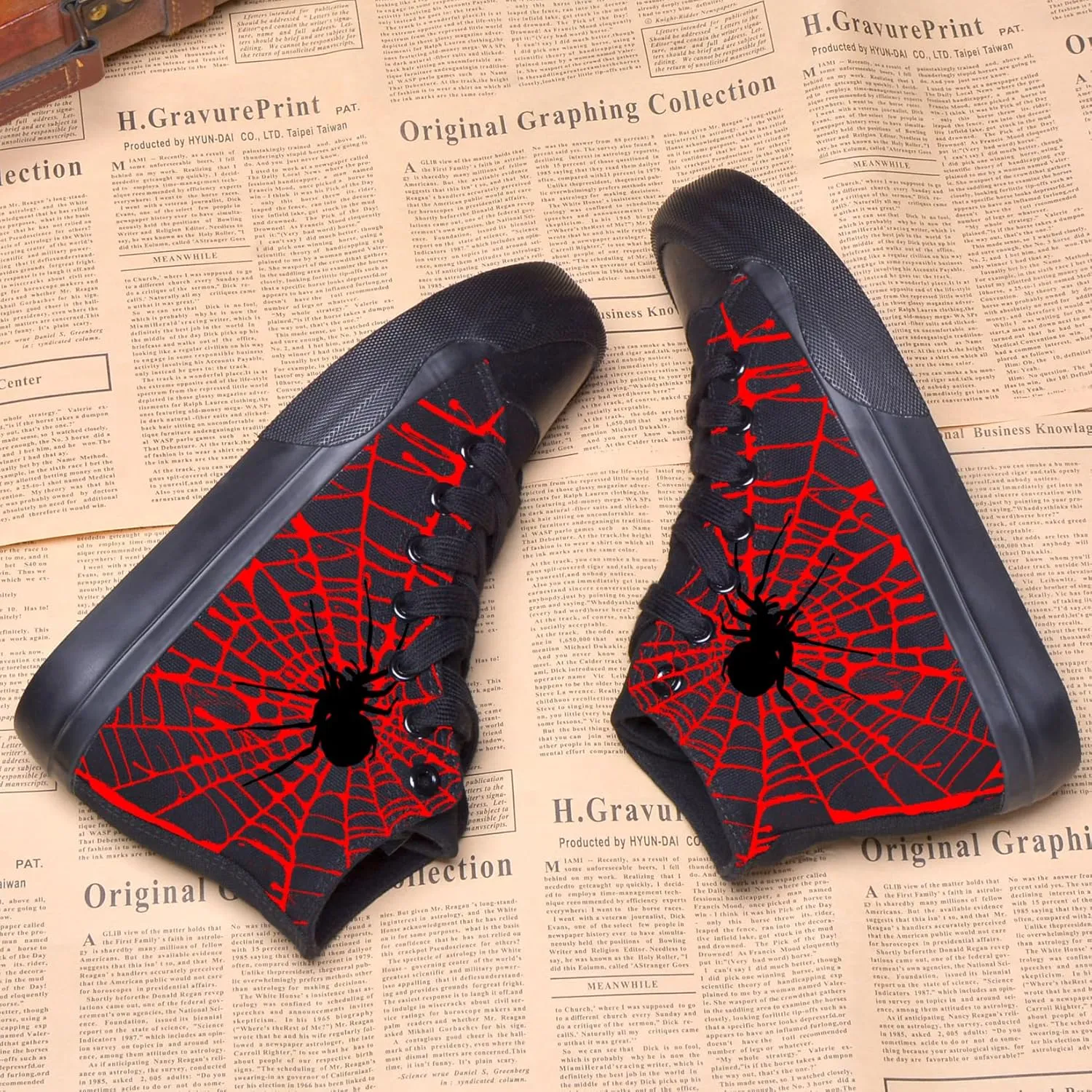 Men Canvas High Top Spider Web Sneakers Black Classic Lace up Shoes for Women Street Casual Tennis Shoes