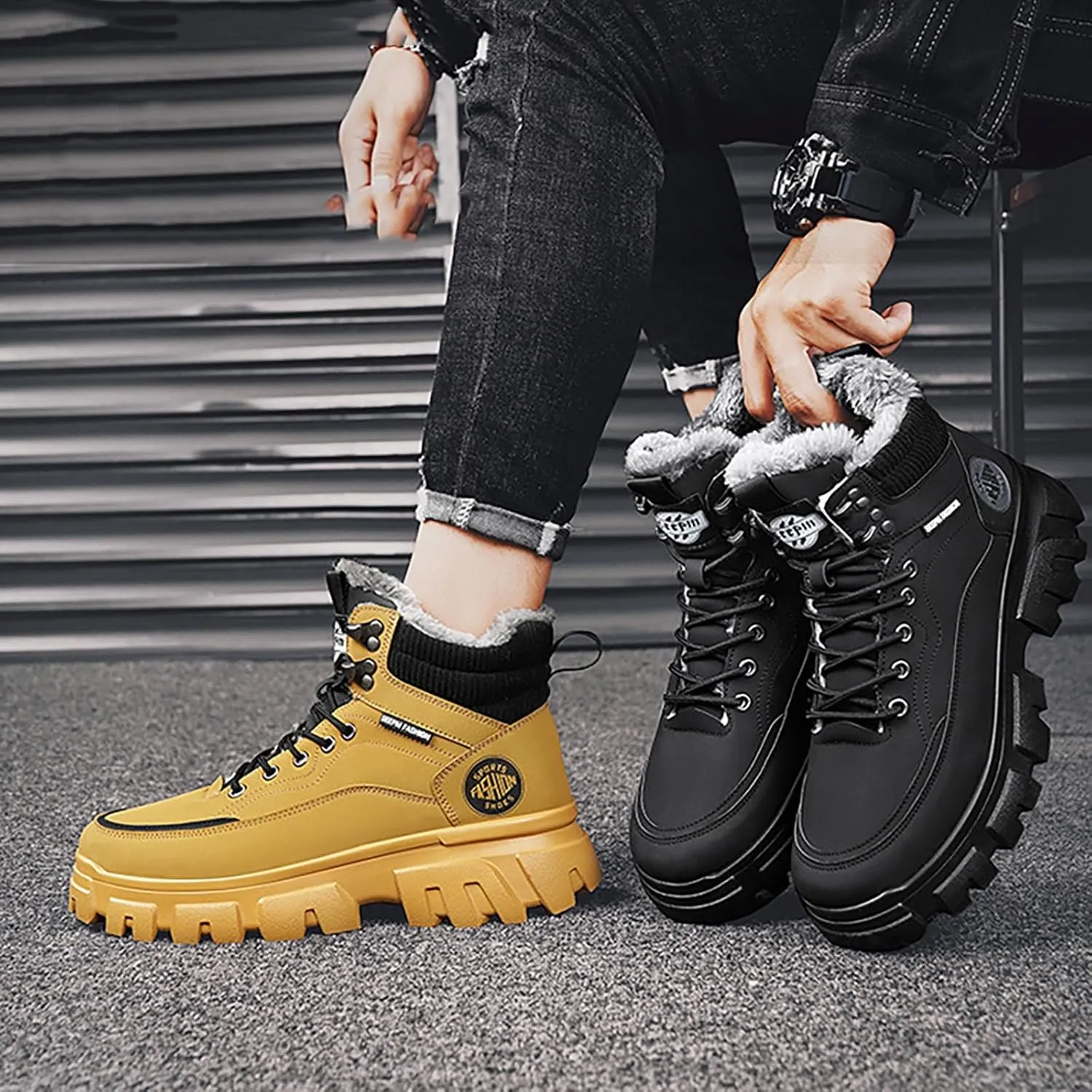 Men Work Boots Composite Toe Hiking Sneakers Women's Slip On Warm Womens Working Shoes Non Steel Toe Waterproof Platform Shoes Work Hike Grounded Footwear