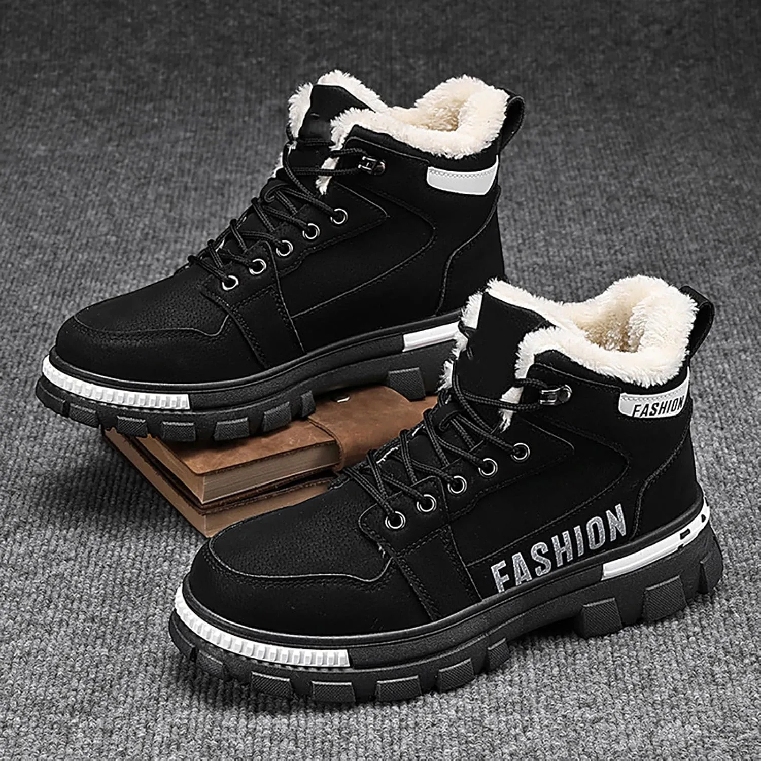 Men Work Boots Non Steel Toe Hiking Sneakers Warm Fur Lined Women Working Shoes Non-Slip Composite Safety Toe Waterproof Industrial Casual Hike Grounded Footwear