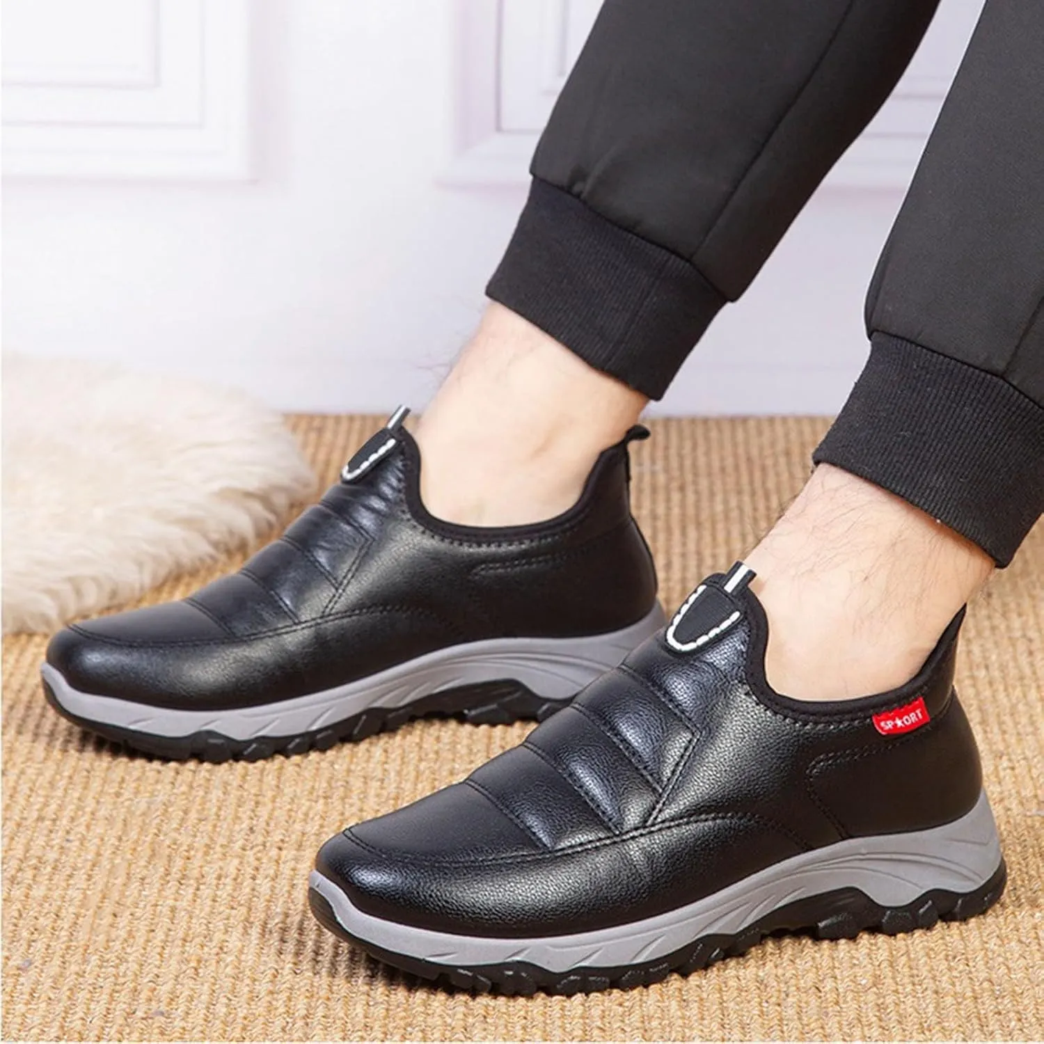 Men Work Boots with Zipper Hiking Sneakers Shoes with Fur Lined Womens Safety Shoes Wide Width Lightweight Outdoor Botas Mid Ankle Work Casual Hike Grounded Footwear
