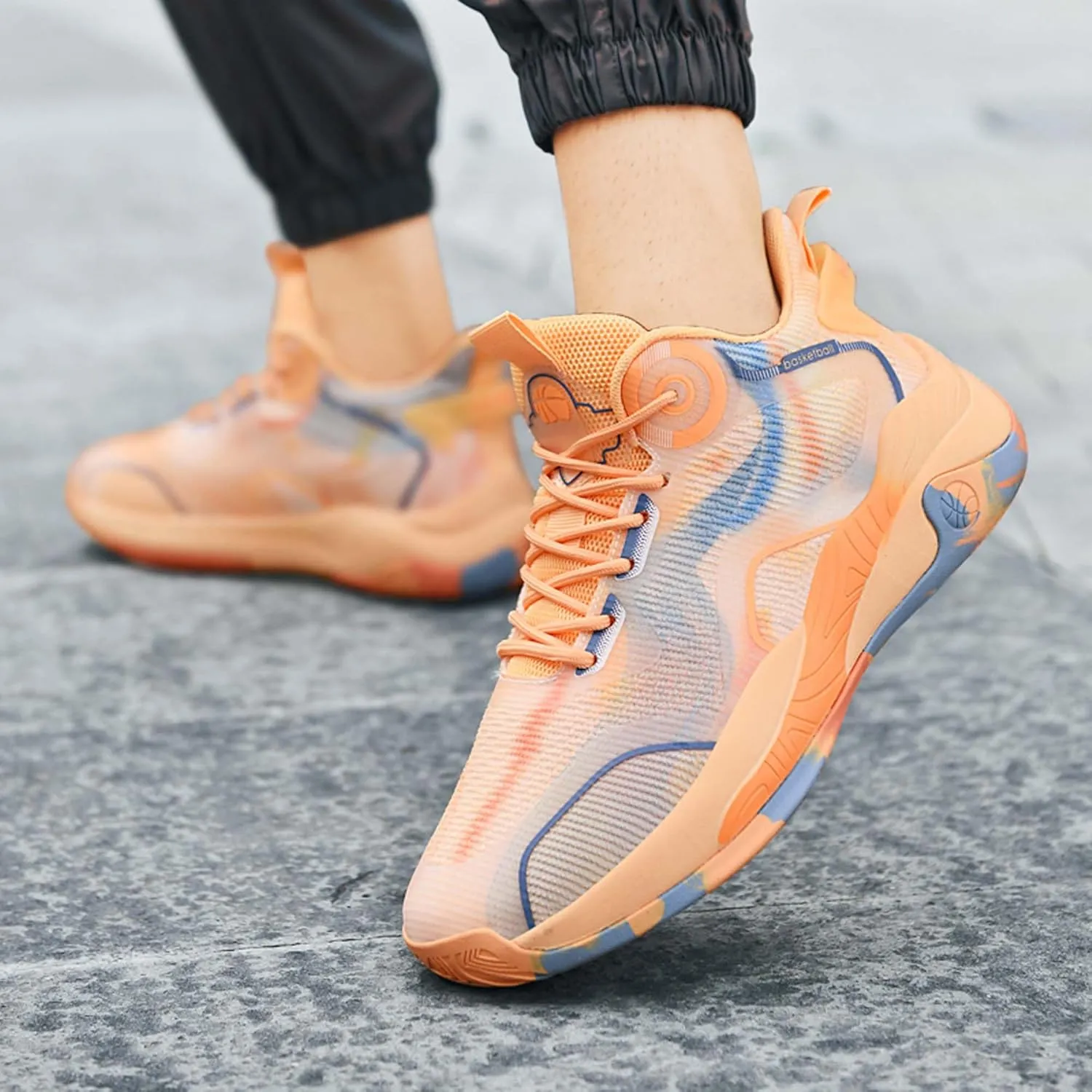 Mens and Womens Lace Up Mid Top Basketball Sneakers High Elasticity Running Shoes Rubber Sole Wear Resistant Walking Shoes Comfortable and Breathable Badminton Shoes Tennis Shoes Cross Training Shoes