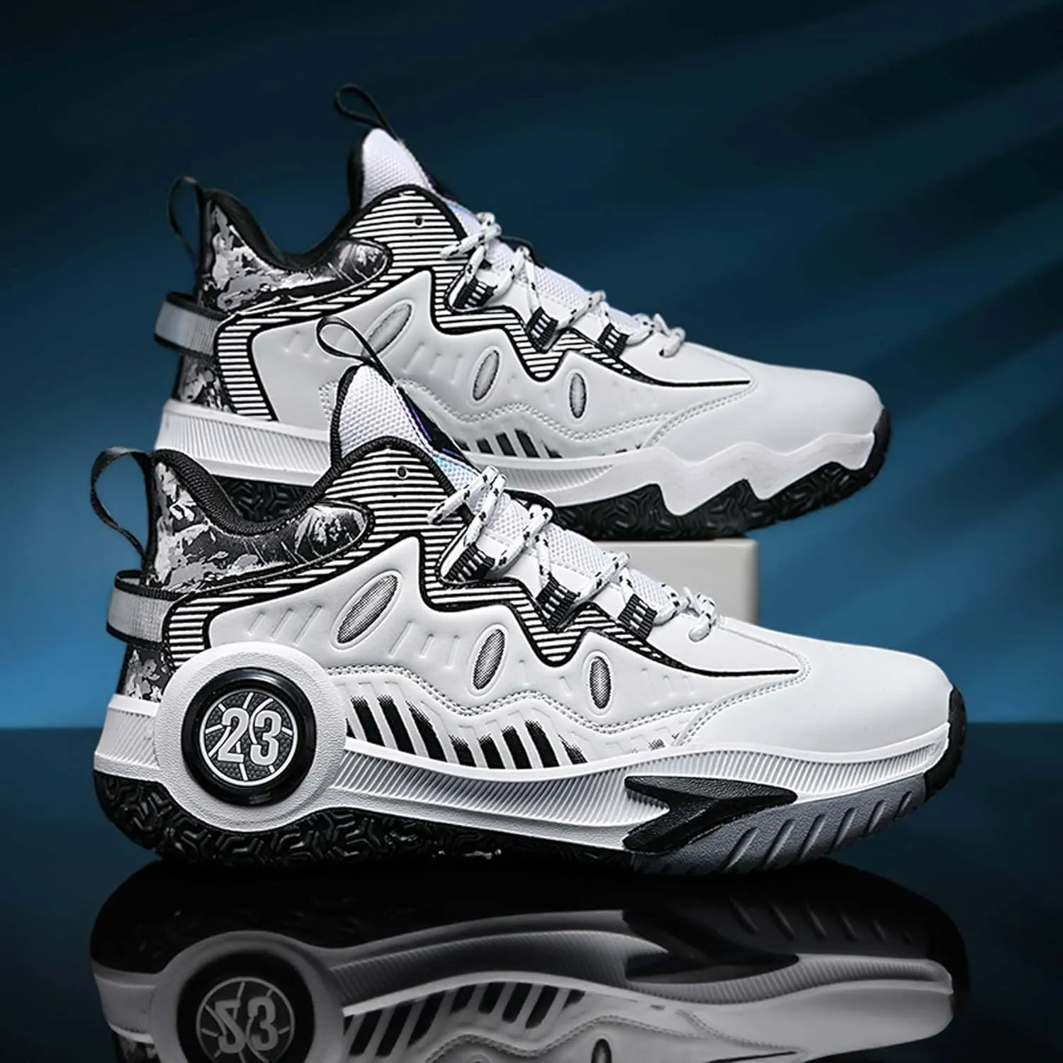 Mens and Womens Lace Up Mid Top Basketball Sneakers Non Slip Rubber Sole Running Shoes Wear Resistant Outdoor Hiking Shoes Lightweight Carrying Casual Walking Shoes Badminton Sneakers