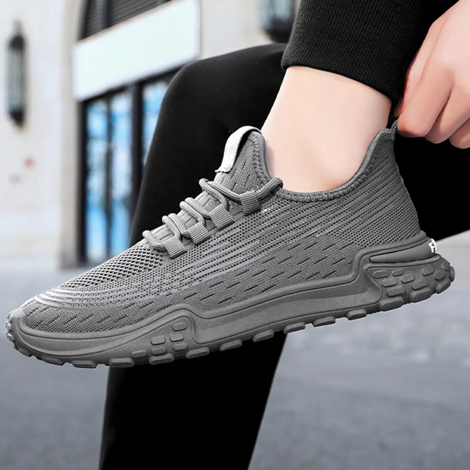 Mens Breathable Lace Up Running Shoes Comfortable Breathable Lace Up Sneaker Arch Support Sports Shoes for Men