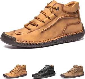 Men's Casual Breathable Slip on Orthopedic Walking Shoes, Classic Hand Stitching Lightweight Mid Top Dress Boots