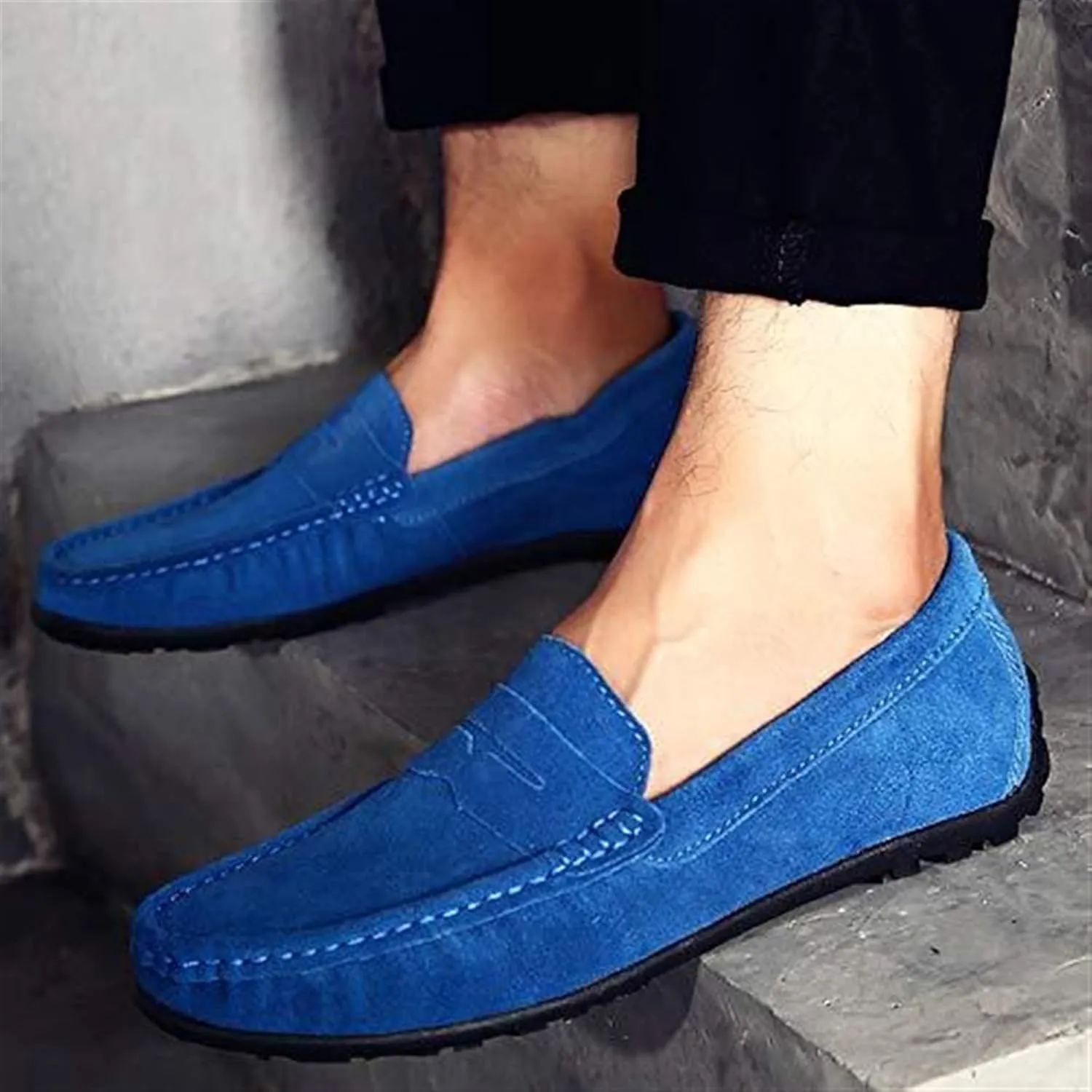 Men's Fashion Penny Loafers Suede Leather Slip On Casual Flat Dress Driving Shoes Fashion Lightweight Walking Shoes for Men