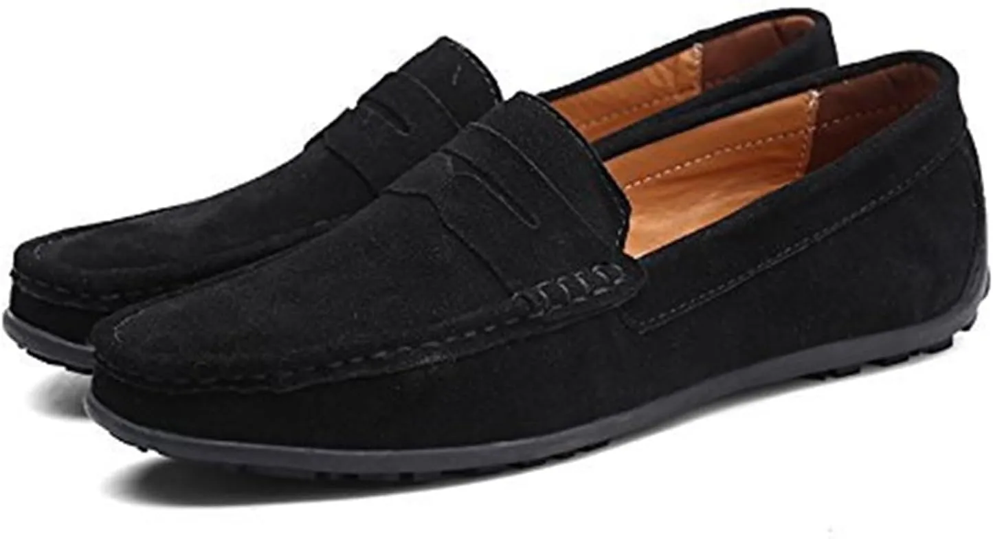 Men's Fashion Penny Loafers Suede Leather Slip On Casual Flat Dress Driving Shoes Fashion Lightweight Walking Shoes for Men