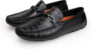 Men's Genuine Leather Loafers Crocodile Printed Slip On Soft Driving Dress Shoes