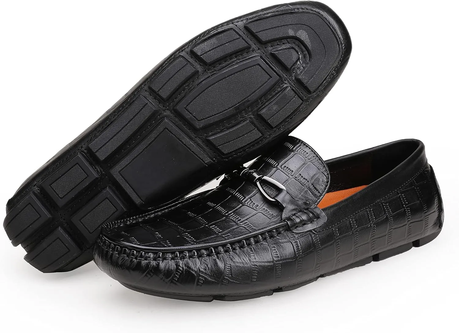 Men's Genuine Leather Loafers Crocodile Printed Slip On Soft Driving Dress Shoes