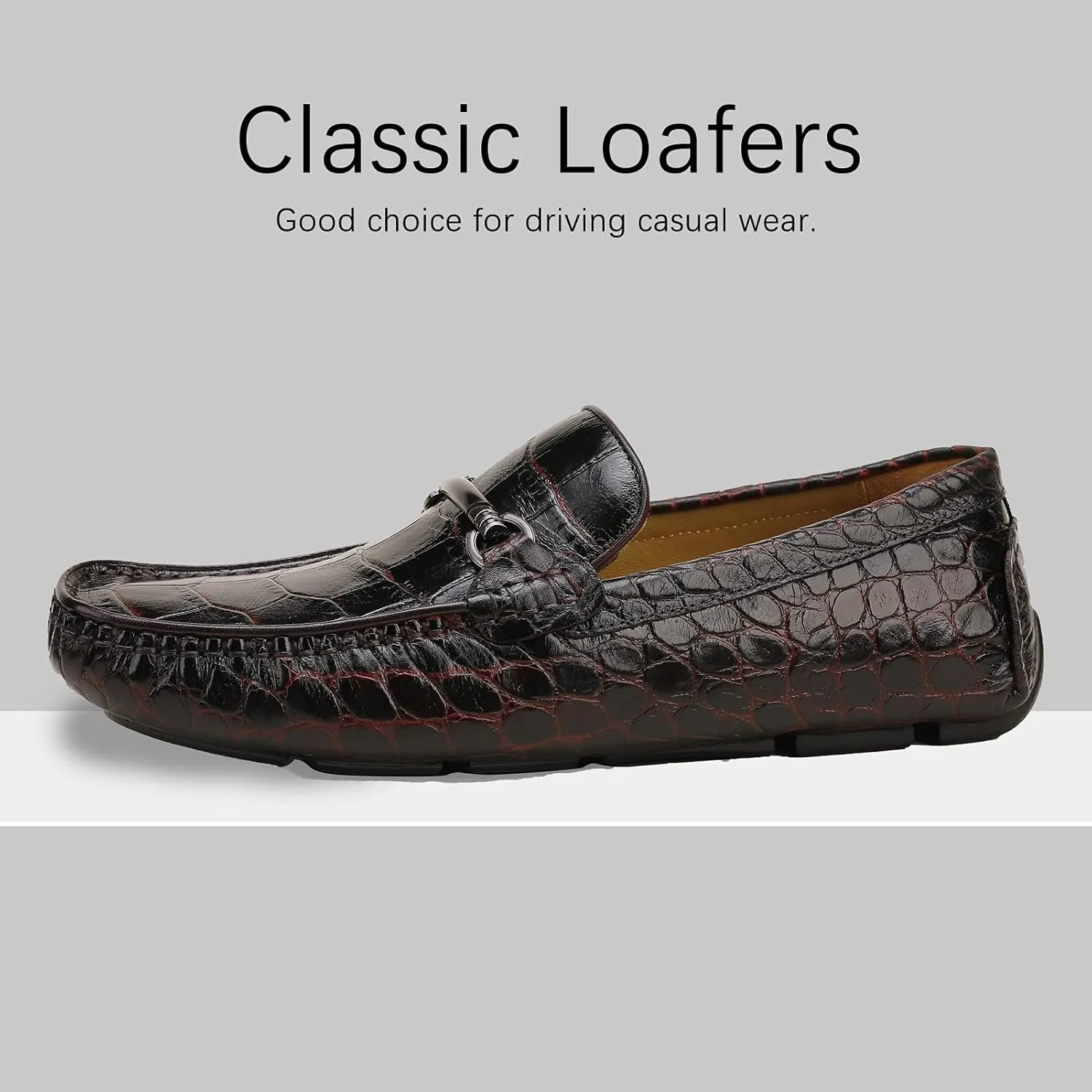 Mens Genuine Leather Slip On Loafers Comfortable Casual Driving Moccasins Brathable Loafer Dress Shoes??