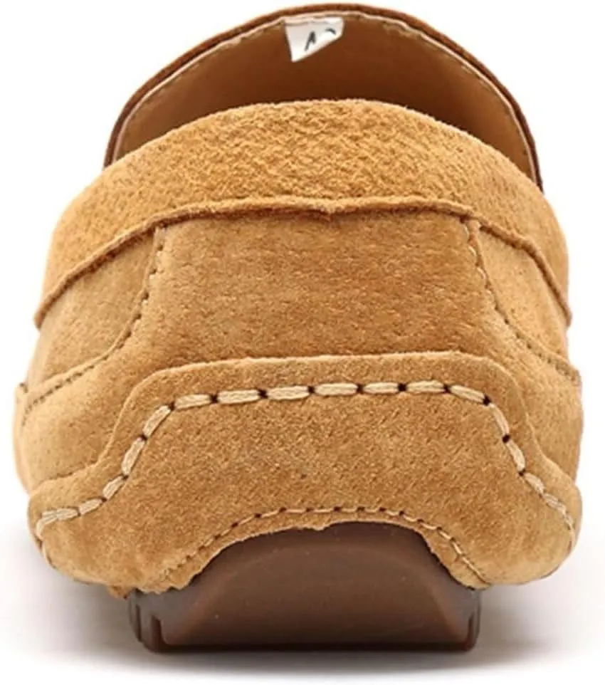 Men's Handmade Suede Slip-On Loafers Fashionable Round Wide Toe Non-Slip Casual Formal Boat Shoes Work Driving Casual Penny Loafers for Men