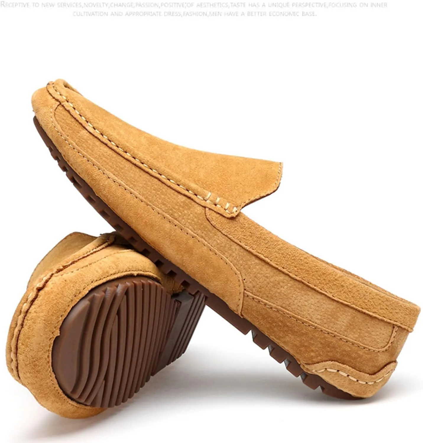 Men's Handmade Suede Slip-On Loafers Fashionable Round Wide Toe Non-Slip Casual Formal Boat Shoes Work Driving Casual Penny Loafers for Men
