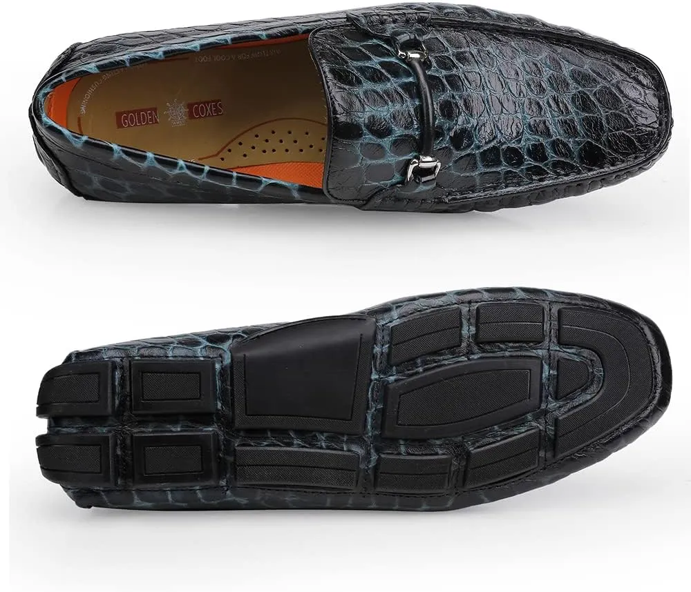 Men's Leather Driving Moccasins Alligator Printed Slip-on Penny Loafers Shoes