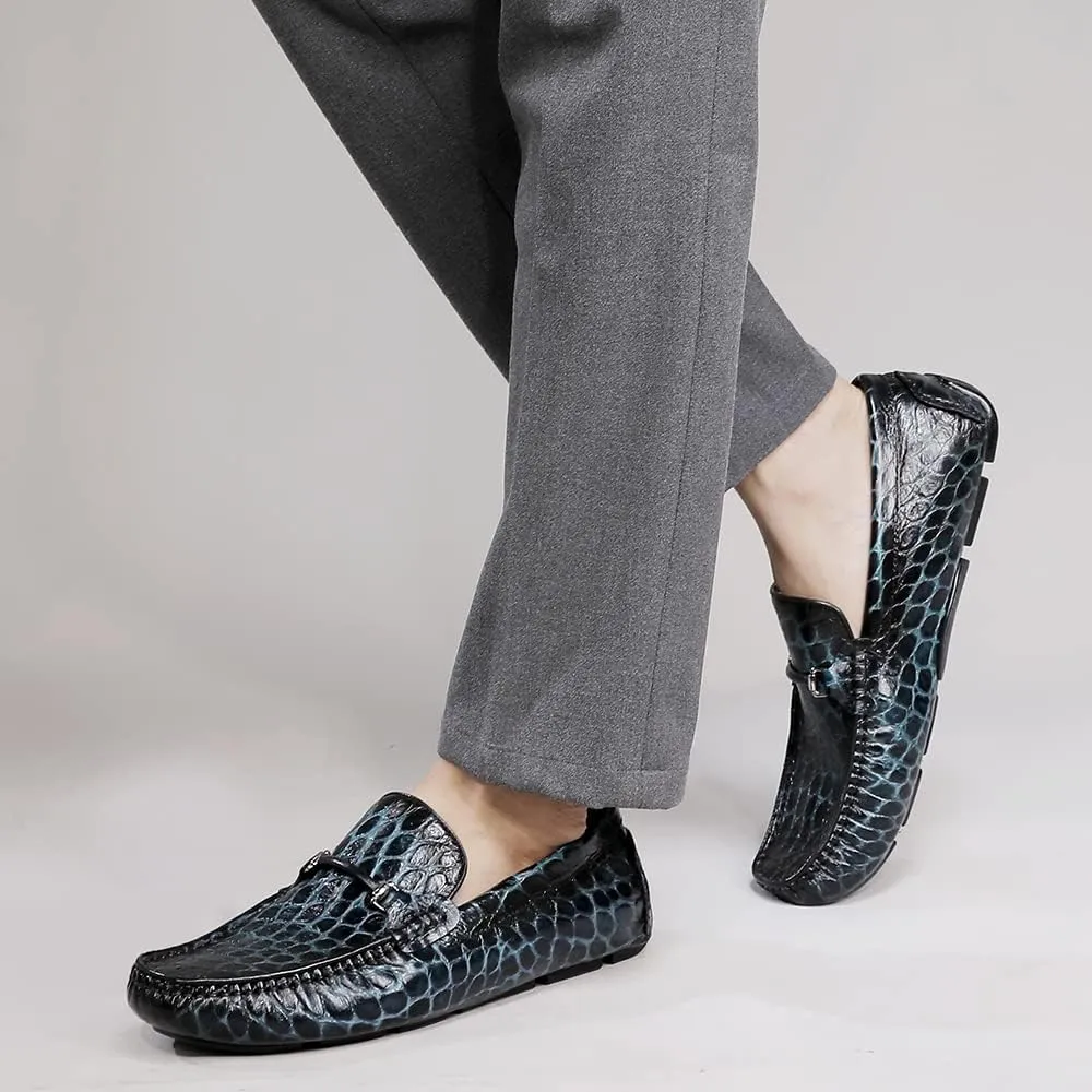 Men's Leather Driving Moccasins Alligator Printed Slip-on Penny Loafers Shoes