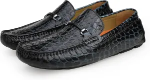 Men's Leather Driving Moccasins Alligator Printed Slip-on Penny Loafers Shoes