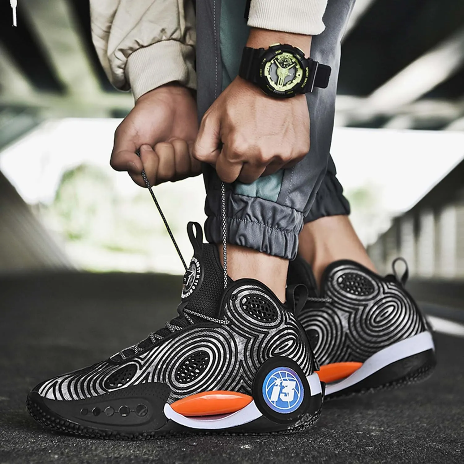 Mens Night Shining High Top Lace Up Basketball Shoes Mesh Sports Shoes High Elasticity Running Shoes Comfortable And Breathable Street Walking Shoes Anti Slip And Wear Resistant Outdoor Hiking Shoes