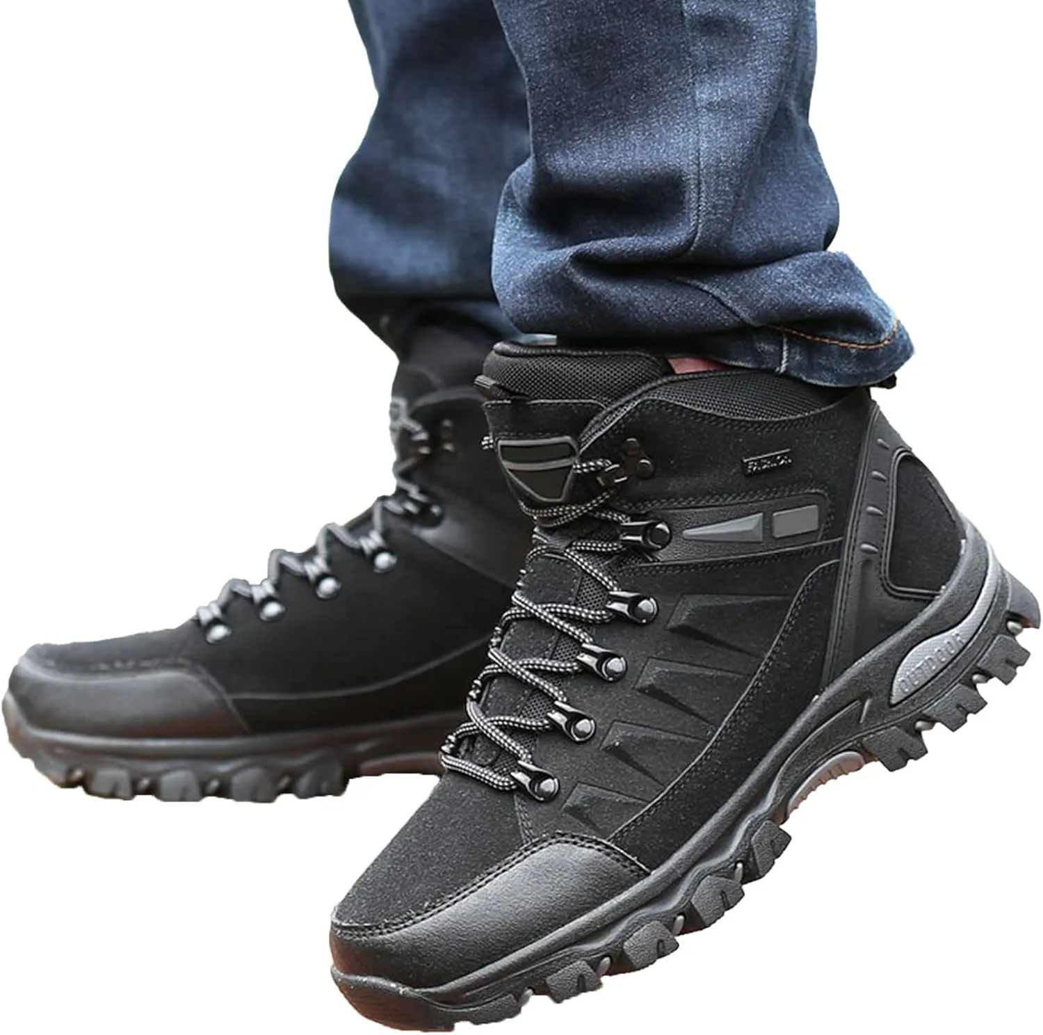 Men's Suede Waterproof Lace-Up Hiking Boots Comfortable Non-Slip Mid-Cut Hiking Boots