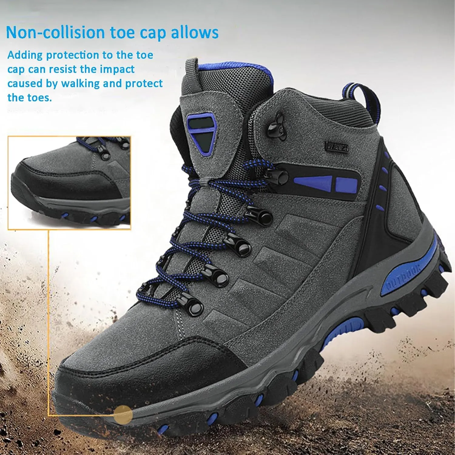 Men's Suede Waterproof Lace-Up Hiking Boots Comfortable Non-Slip Mid-Cut Hiking Boots