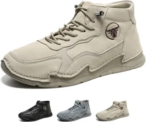 Men's Waterproof Suede Chukka Boots for Hiking Camping & Driving All Season Fashion Hand Stitched Round Toe Lace Up High Top Sneakers Comfort Casual Outdoor Walking Shoes